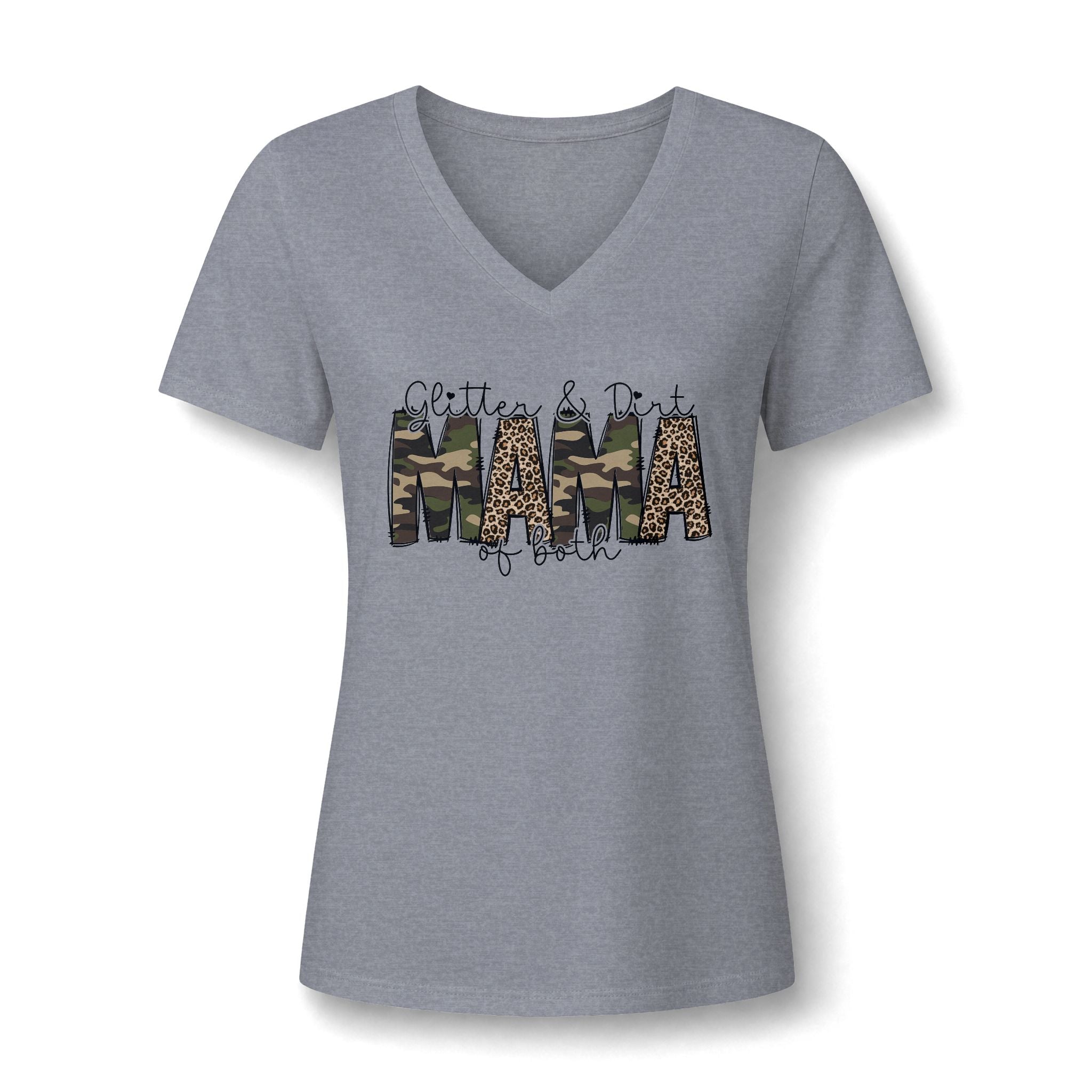 MAMA Camouflage & Leopard V-Neck Tee — Camo Animal Print Mom Shirt