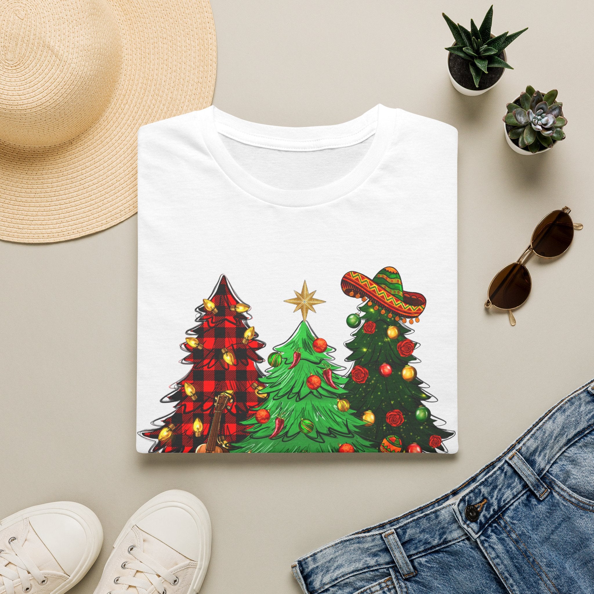 Feliz Navidad Christmas Trees T-Shirt — Festive Mexican Holiday Tee
