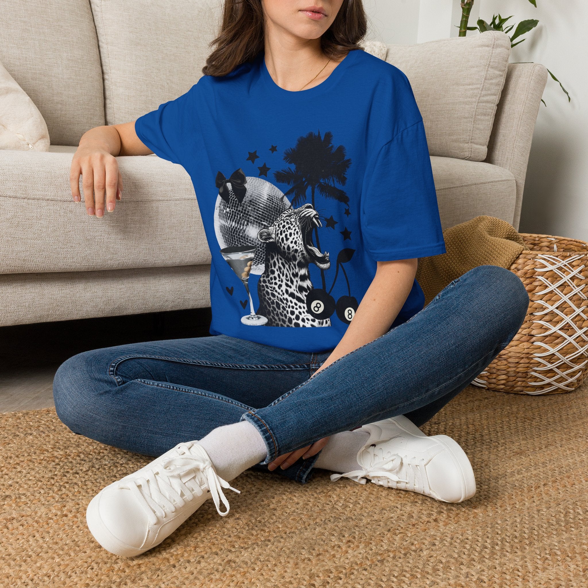 T-Shirt — Retro Disco Leopard Palm Tree Graphic Tee