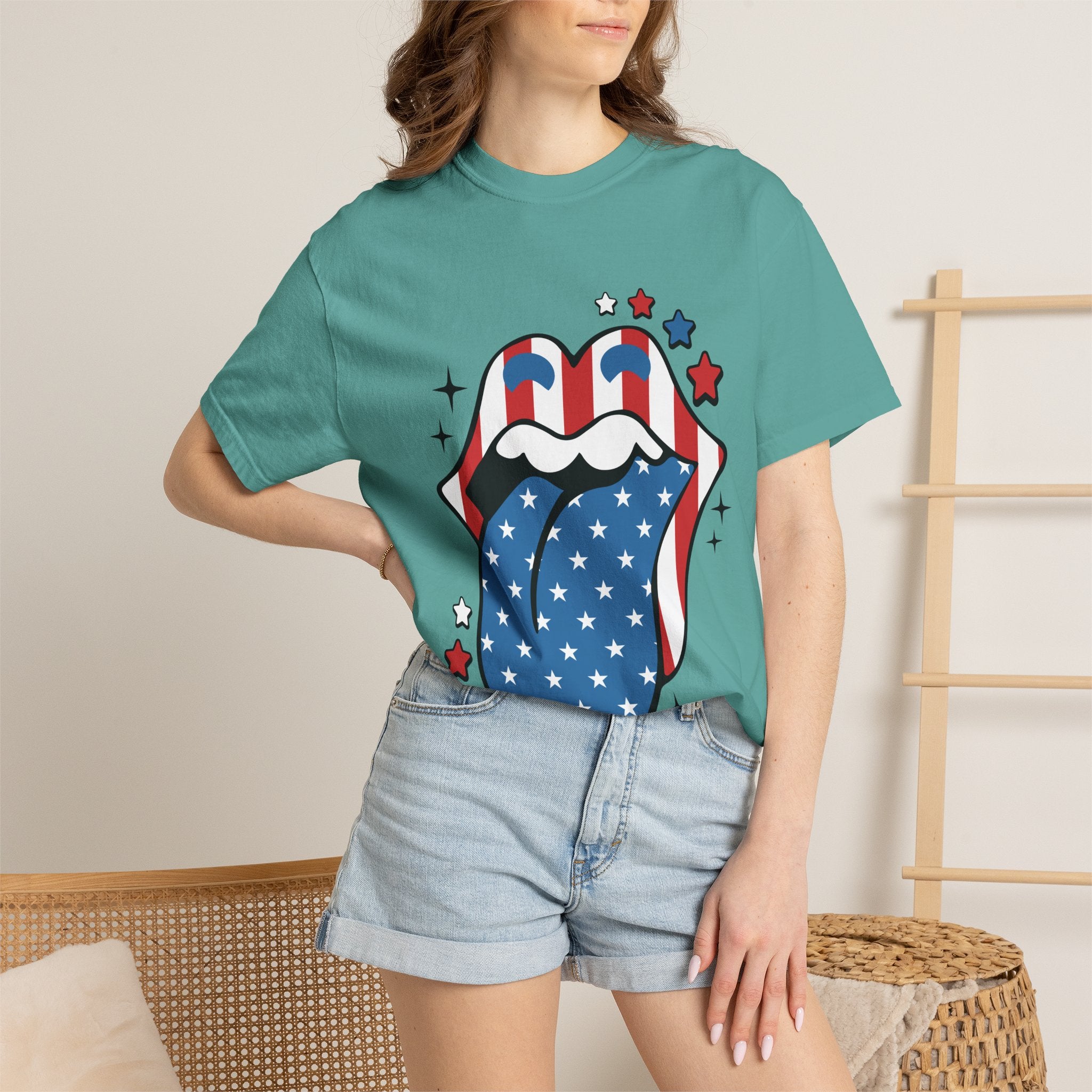 American Flag Rock Tongue T-Shirt