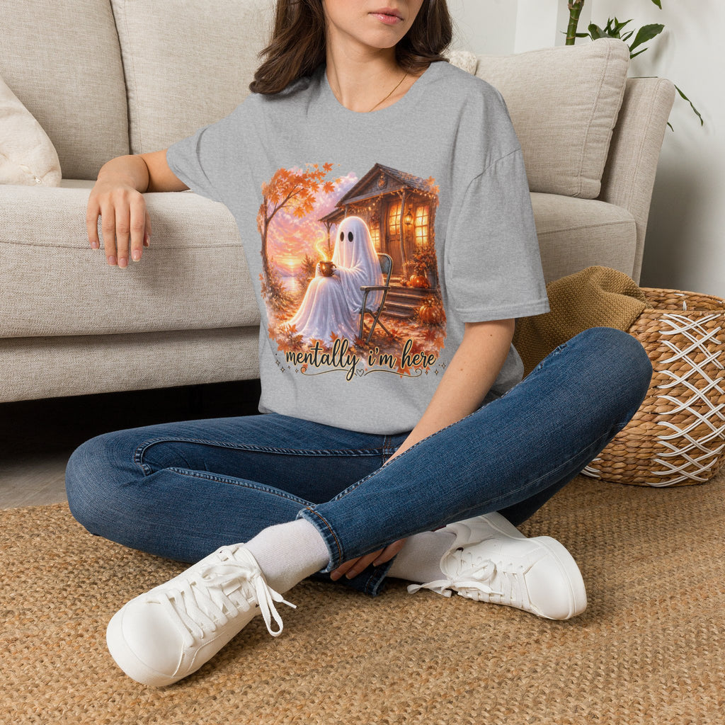 Ghost Cozy Fall T-Shirt — "Mentally on Fire" Autumn Halloween Tee