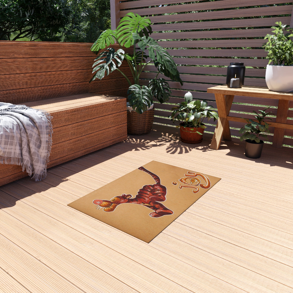 Outdoor Rug — Playful Tiger "Joy" Doormat for Patio & Entry