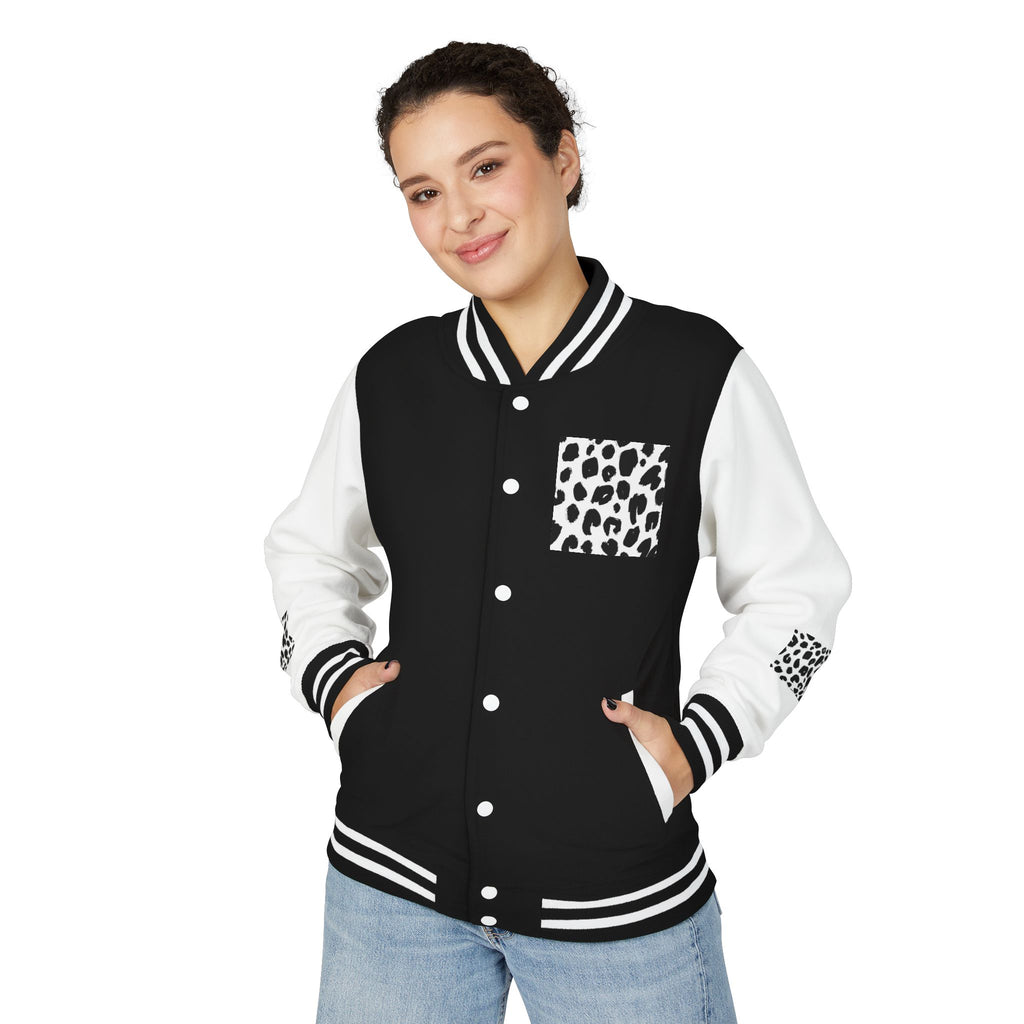 Black & White Leopard Pocket Letterman Jacket | Varsity Jacket