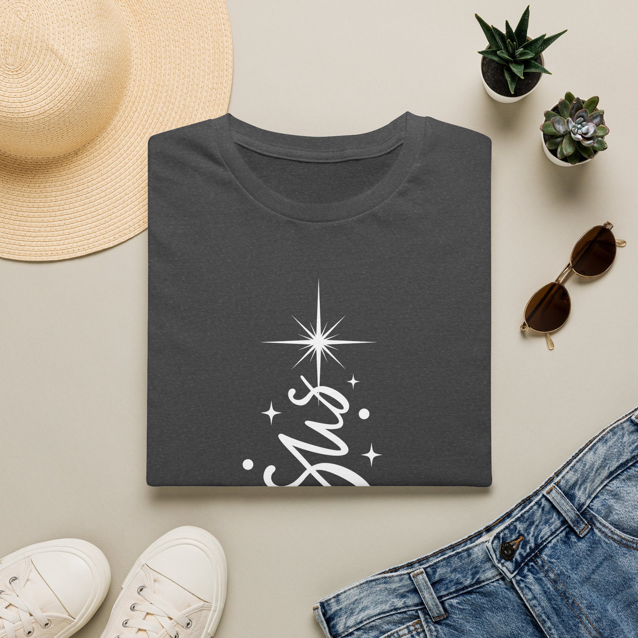 Jesus Christmas T-Shirt — Script Cross & Star Holiday Tee