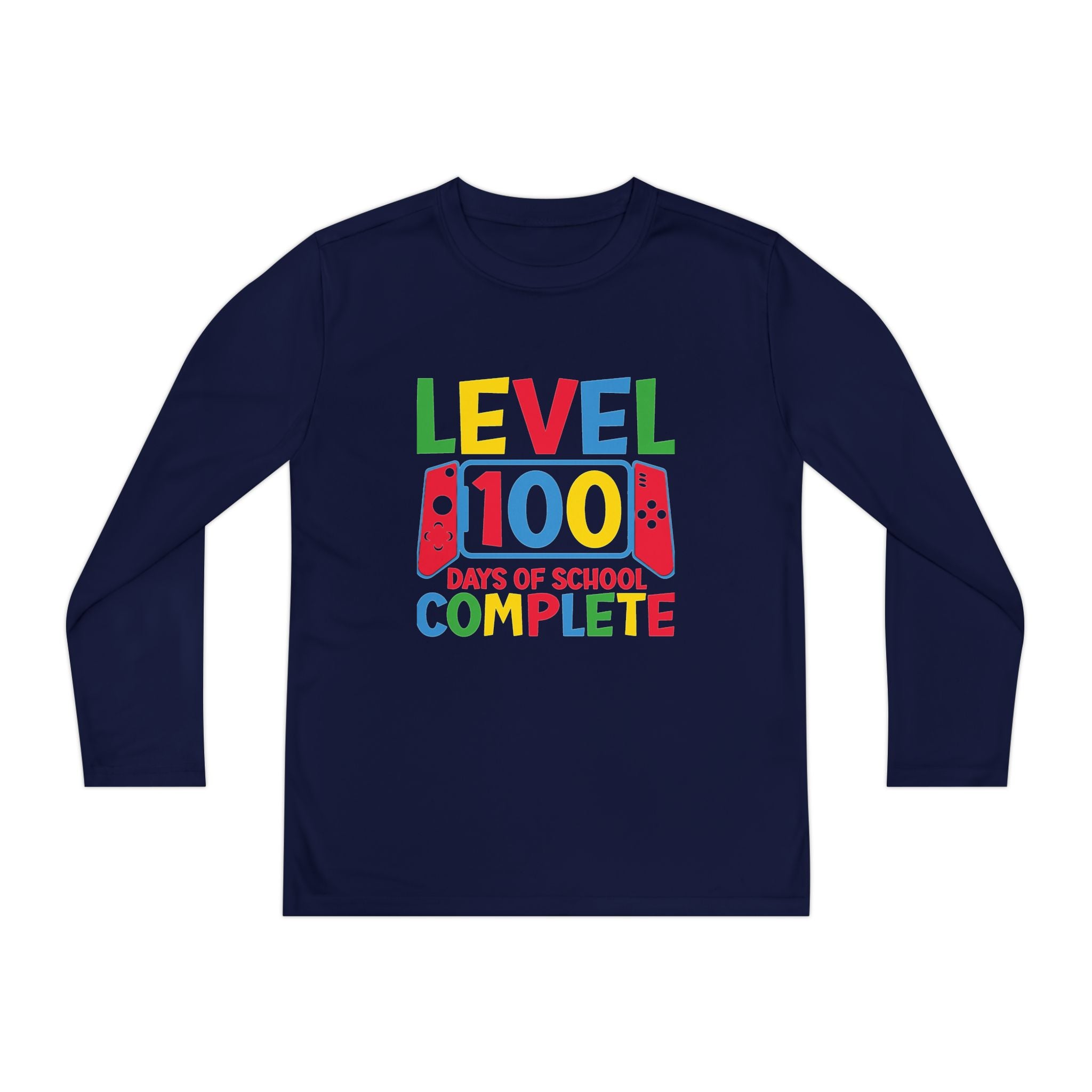 Youth Long Sleeve Shirt - "Level 100 Days of School Complete" 100th Day Celebration Tee