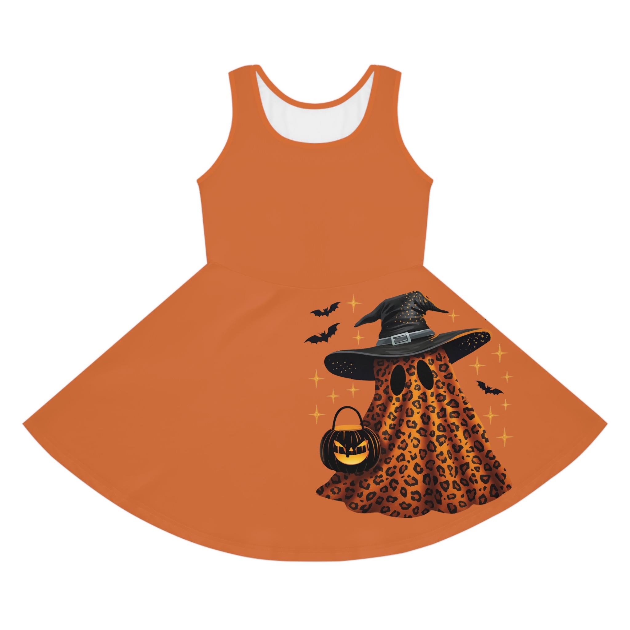 Girls' Halloween Leopard Witch Sundress — Orange Trick-or-Treat Costume Dress