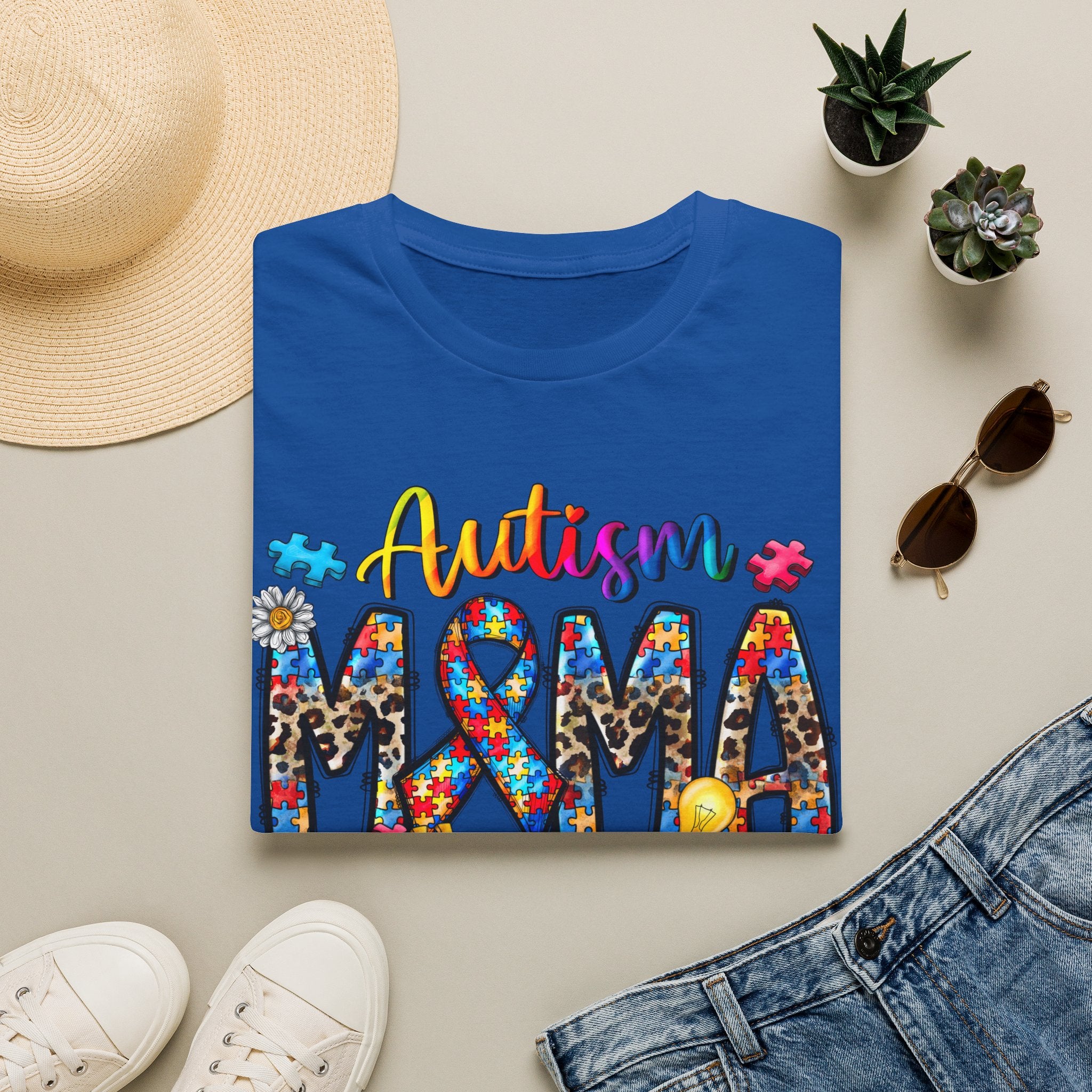 Autism Mama T-Shirt - Colorful Puzzle Ribbon Support Tee