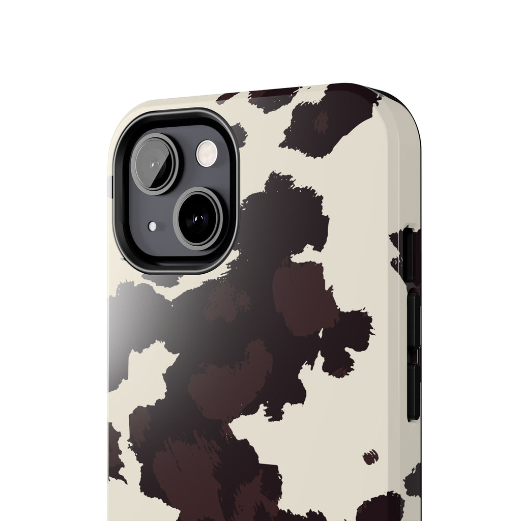 Cow Print Tough Phone Case — Brown Cream Protective Phone Cover