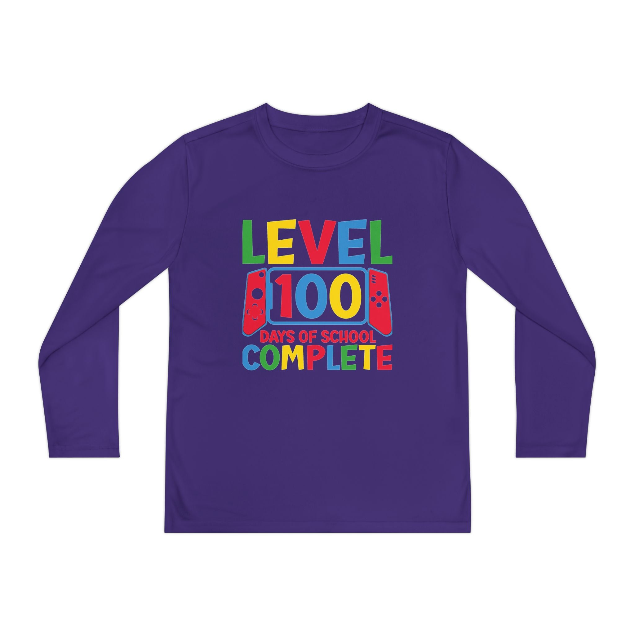 Youth Long Sleeve Shirt - "Level 100 Days of School Complete" 100th Day Celebration Tee