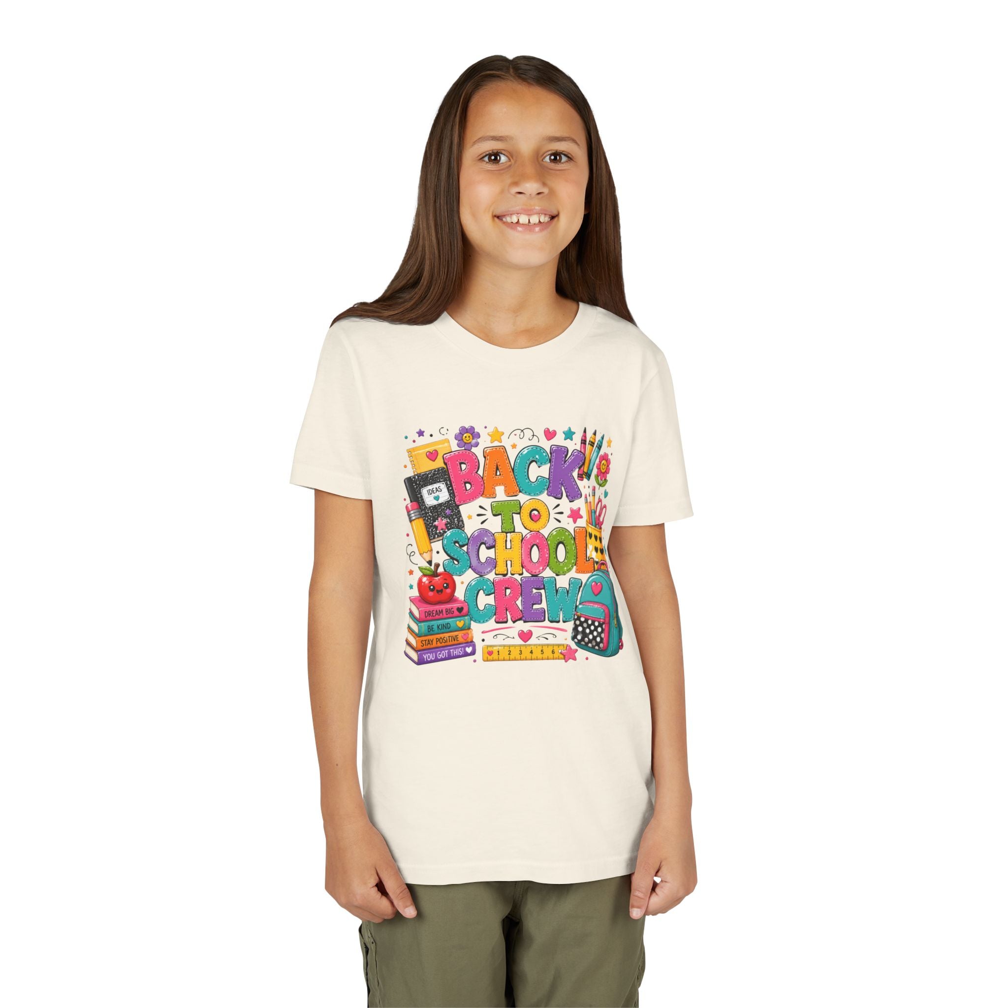 Back to School Crew Youth Tee — Colorful Kids' School Backpack & Books Graphic Shirt