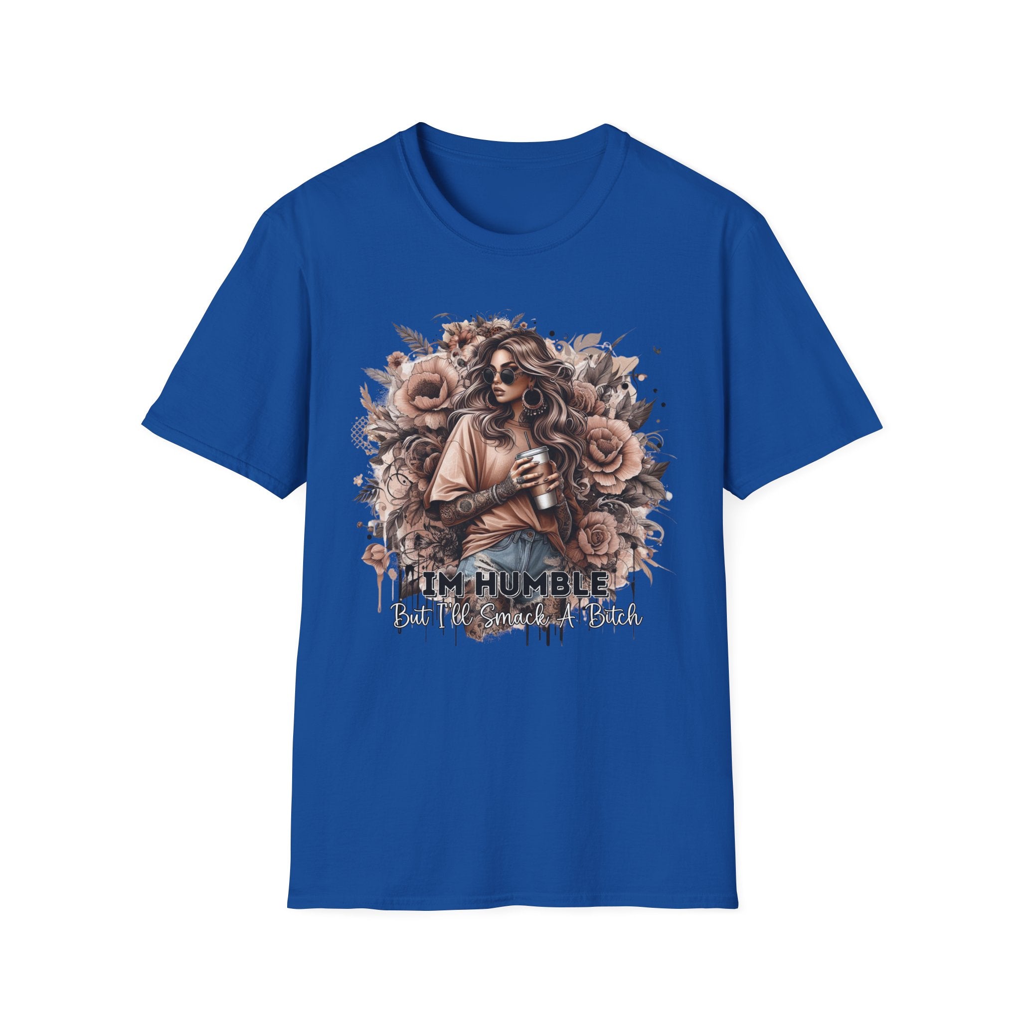 Graphic T-Shirt - 'Stay Humble' Floral Girl Vintage Coffee Tee
