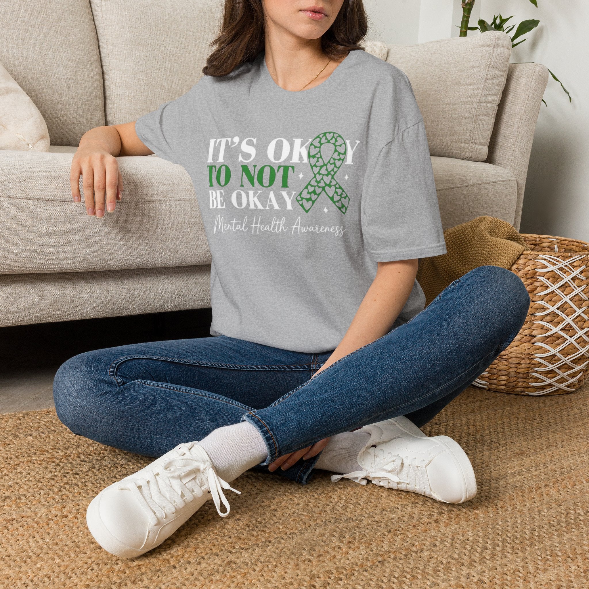 Mental Health Awareness T-Shirt — "It's Okay to Not Be Okay" with Green Ribbon