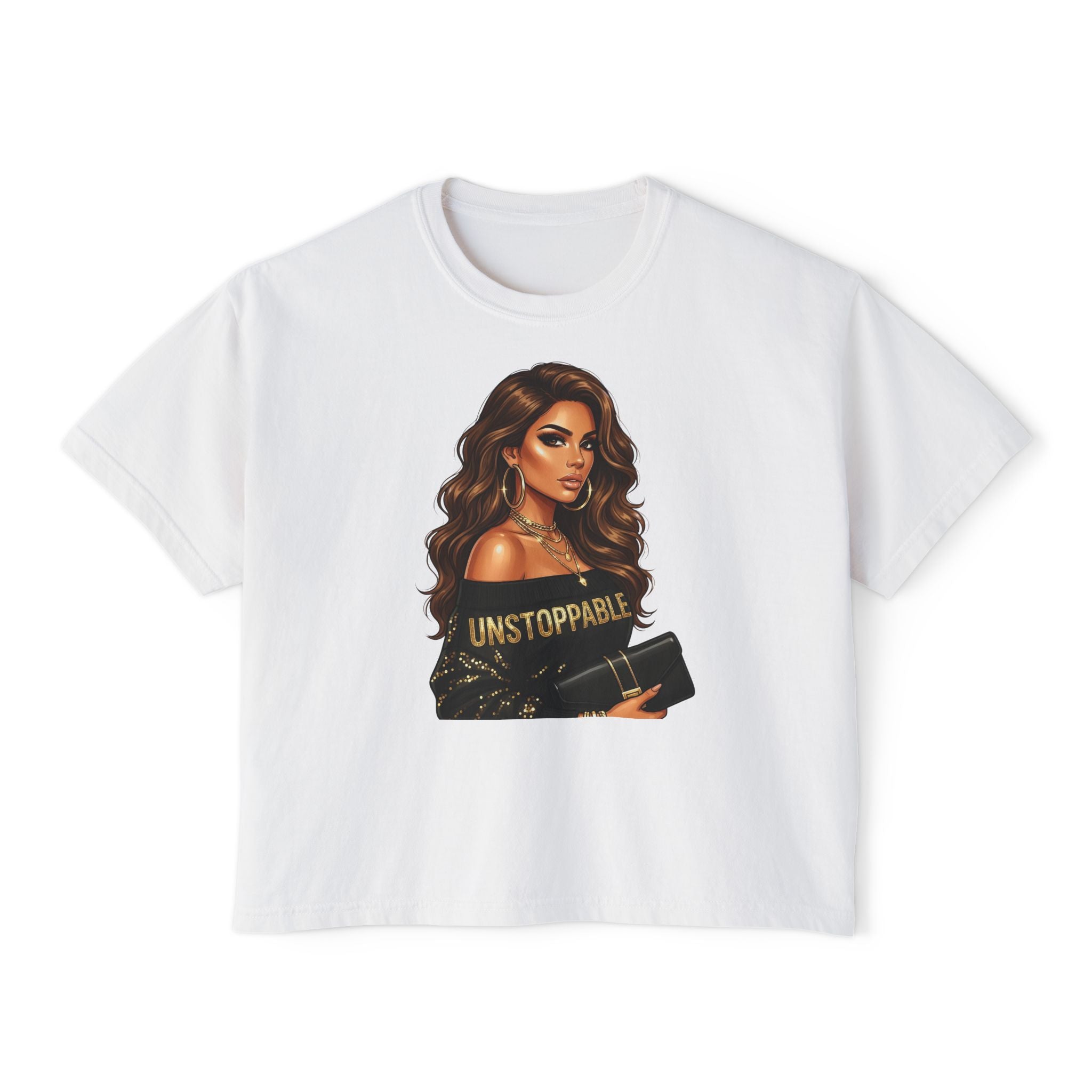 Unstoppable Woman Boxy Tee — Empowerment Graphic Crop Top