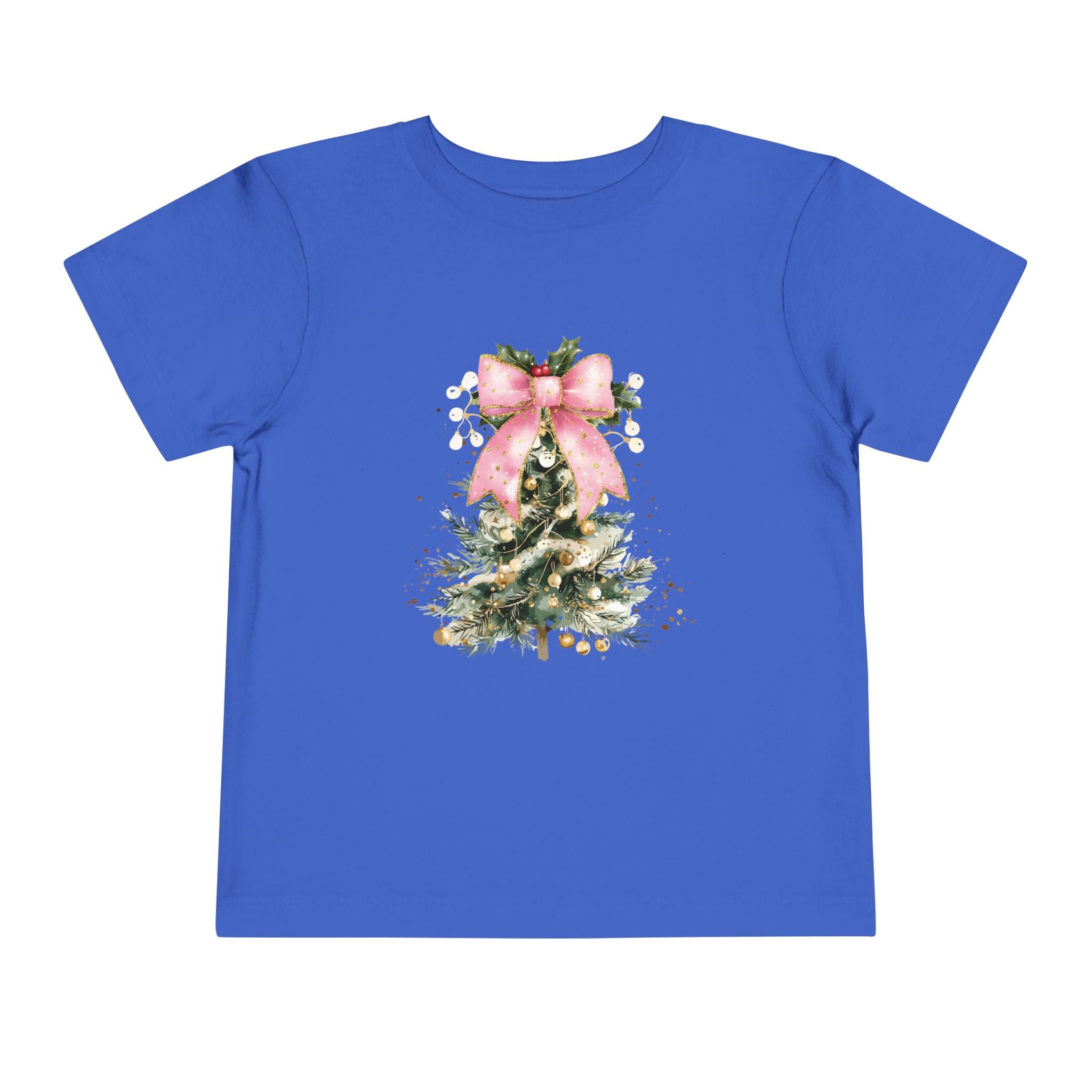 Toddler Christmas Tree Tee — Pink Bow Holiday Shirt