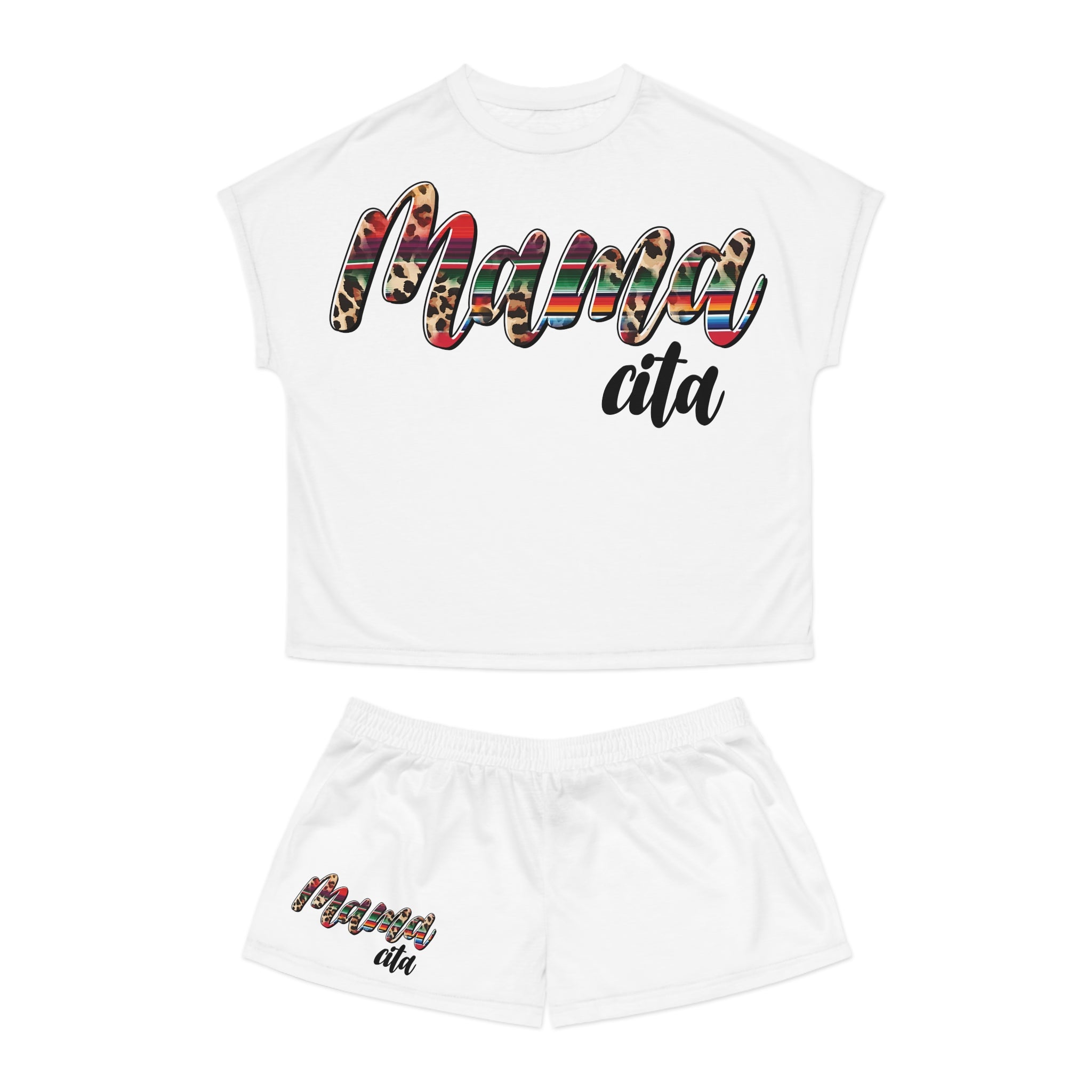Mama Cita Pajama Set - Women's Short Sleepwear with Serape Leopard Script