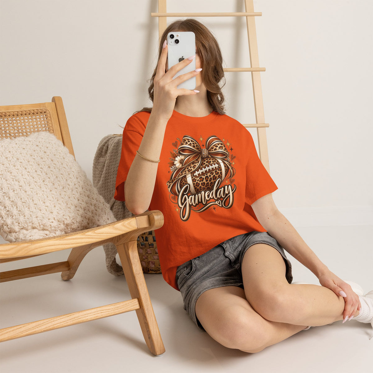 Gameday Football Tee — Leopard Print Football with Bow