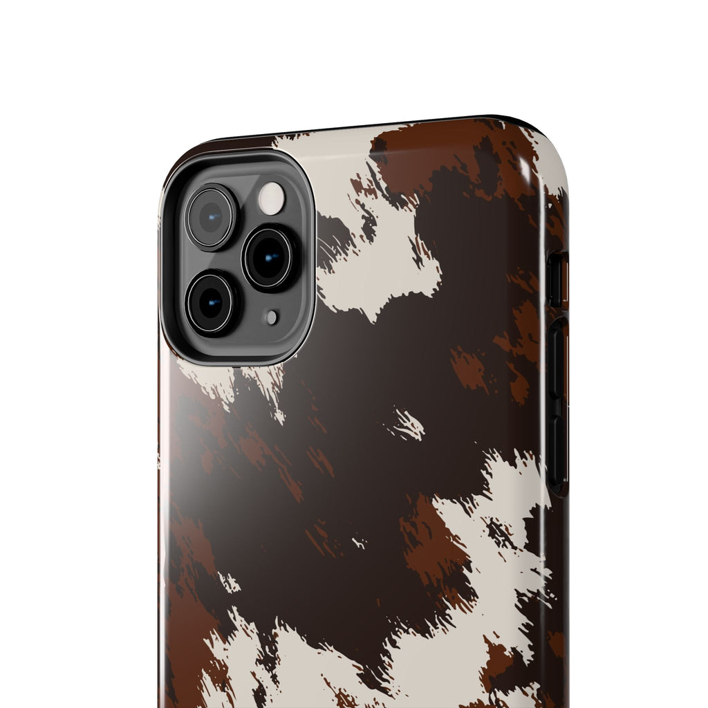 Cowhide Print Tough Phone Case — Brown & White Western Rugged Protection