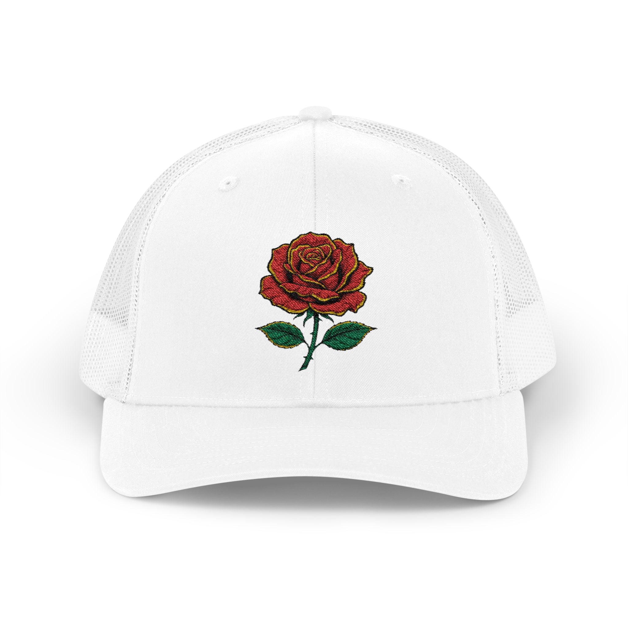 Embroidered Red Rose Trucker Cap