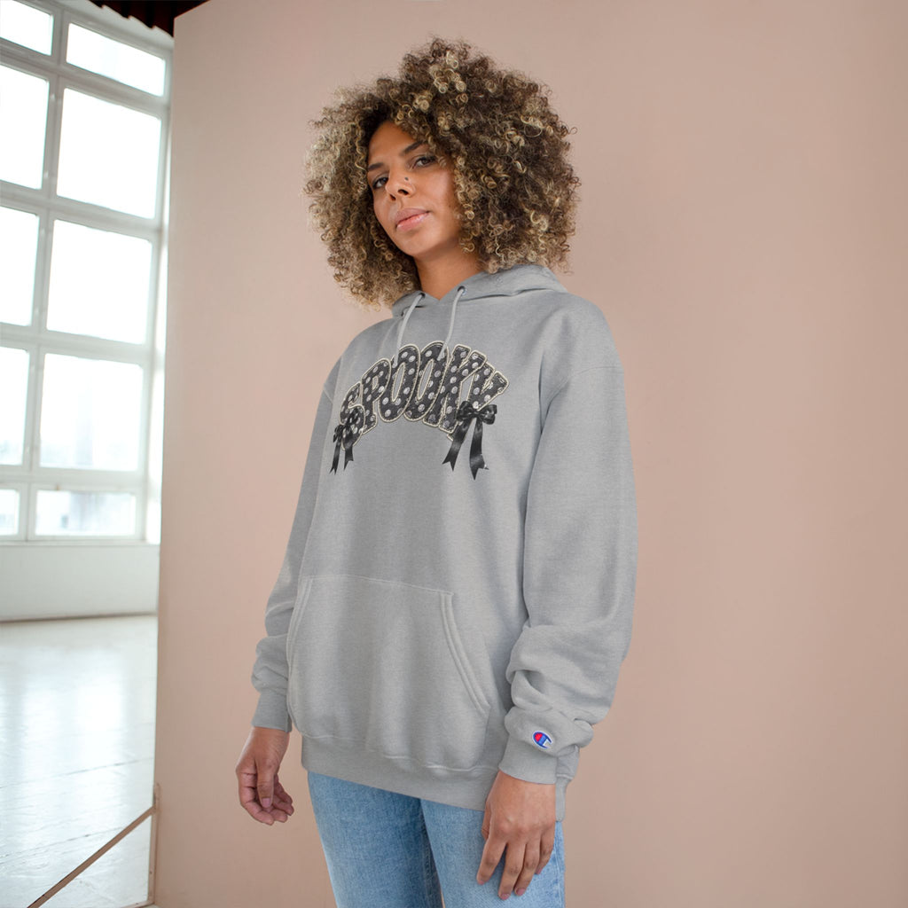 Spooky Floral Champion Hoodie — White Halloween Graphic Sweatshirt