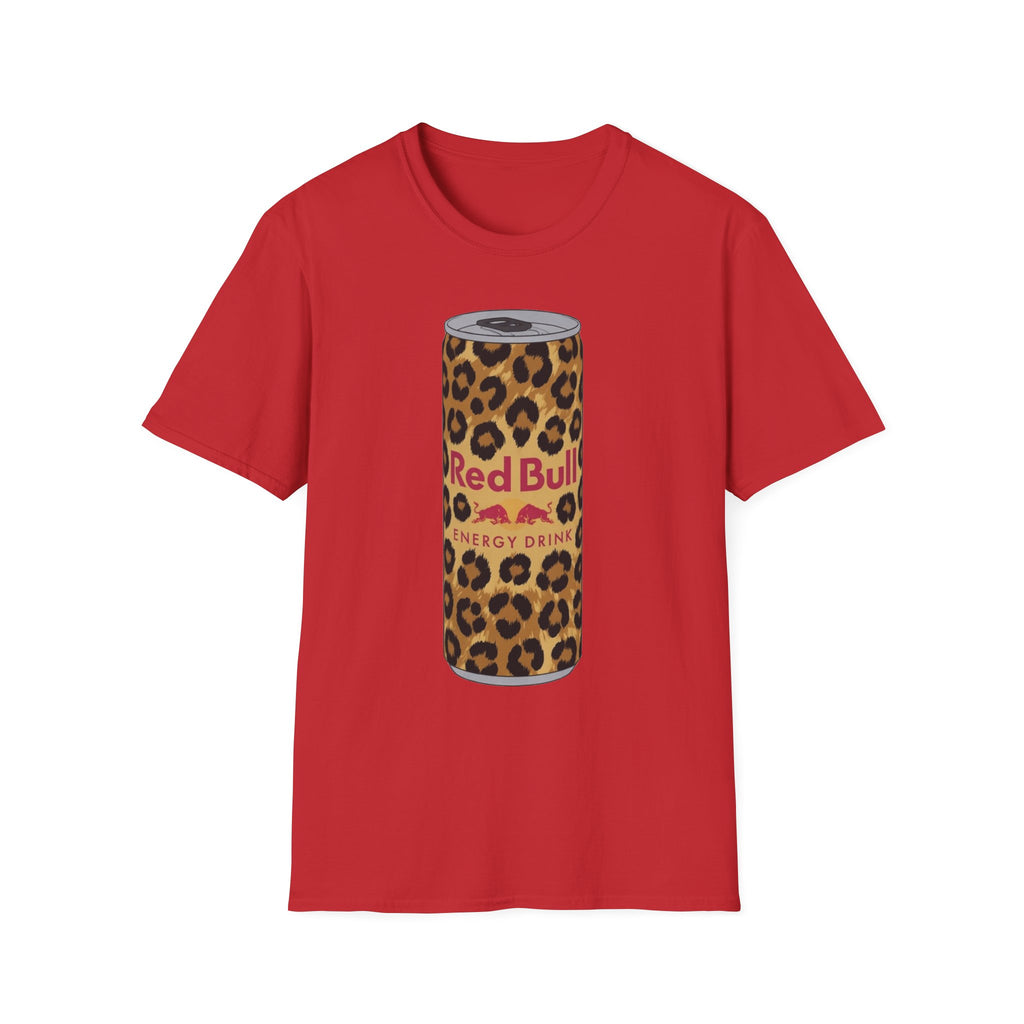 Leopard Print Red Bull Can T‑Shirt — Energy Drink Graphic Tee