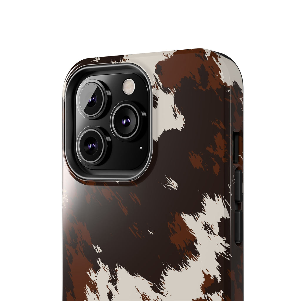 Cowhide Print Tough Phone Case — Brown & White Western Rugged Protection