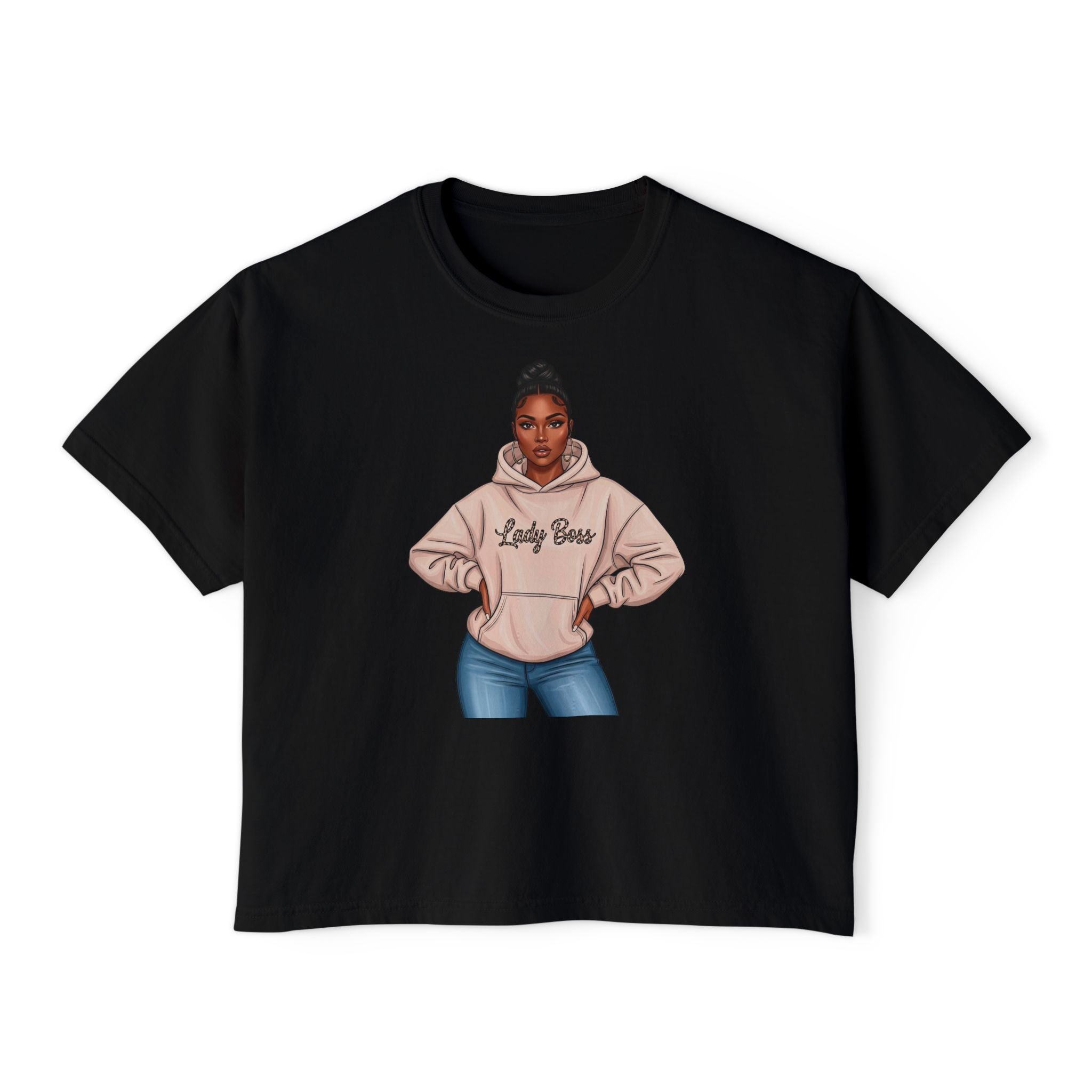 Women's Boxy Tee — 'Lady Boss' Graphic Crop Top, Confident Feminine Streetwear