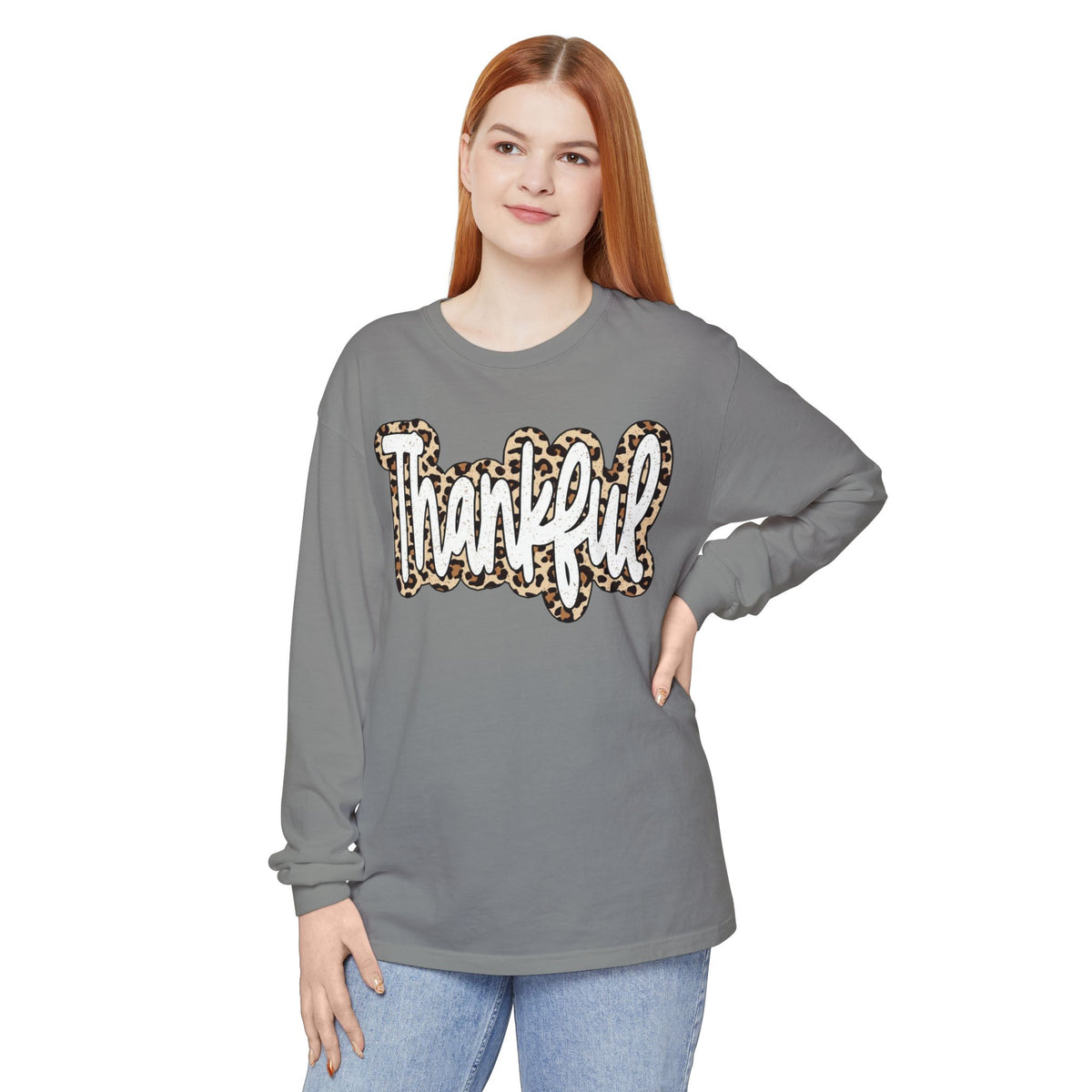 Thankful Leopard Print Long Sleeve T-Shirt | Thanksgiving Fall