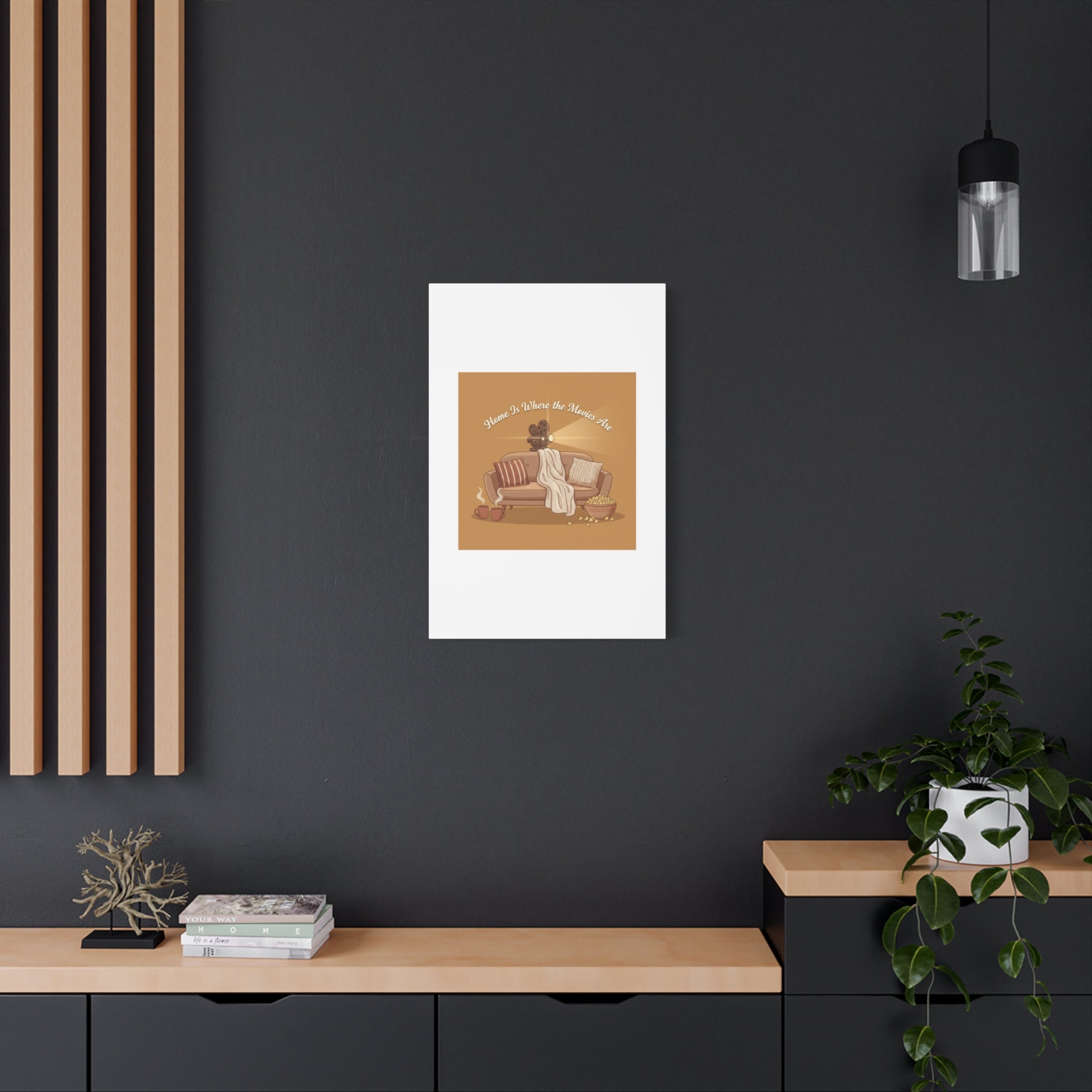 Home Is Where the Movies Are Canvas | cozy night art, home cinema decor