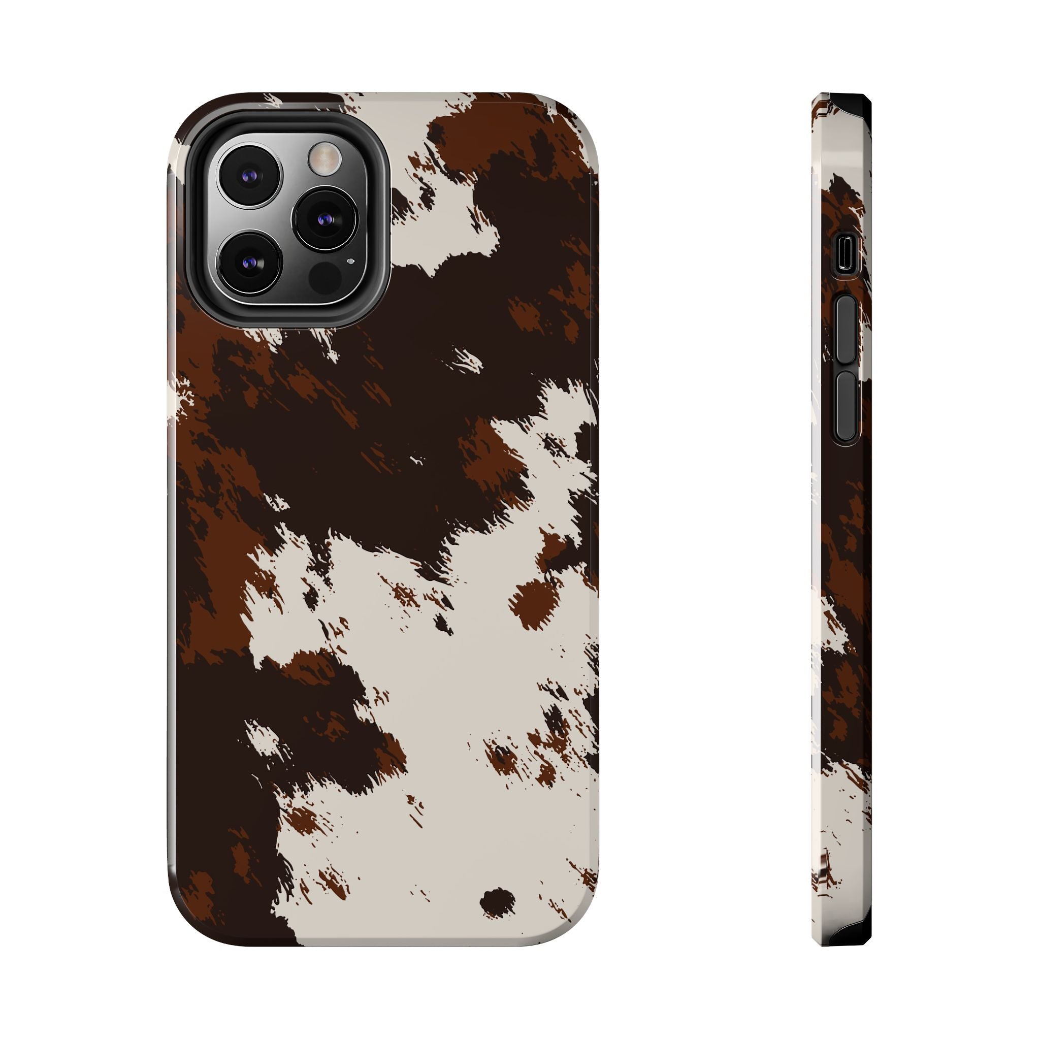 Cowhide Print Tough Phone Case — Brown & White Western Rugged Protection