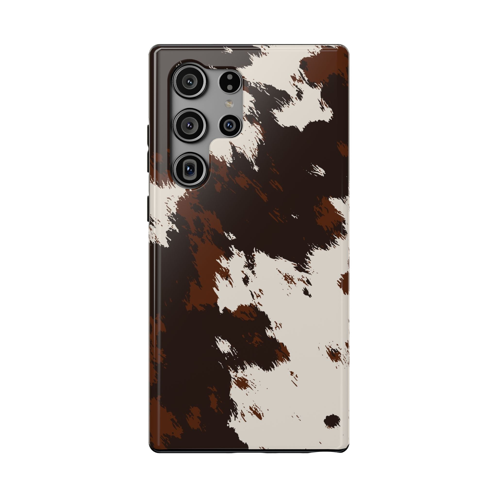 Cowhide Print Impact Phone Case — Brown & Cream Protective Cover
