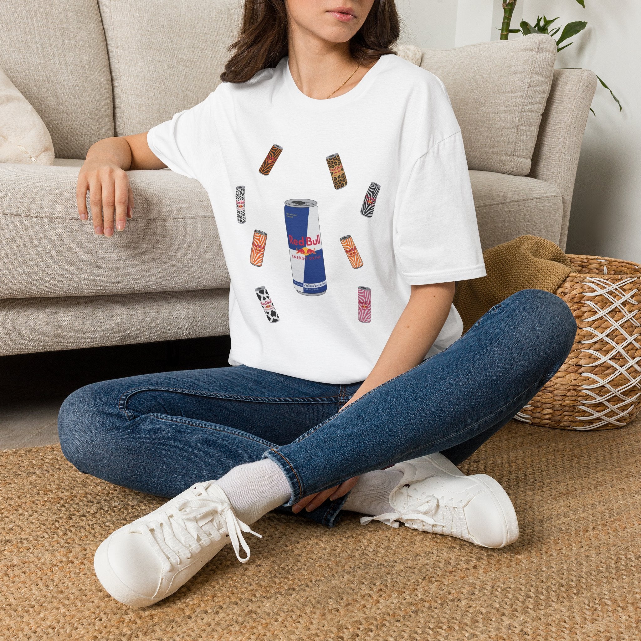 Energy Drink & Lip Balm Graphic T-Shirt — Playful Red Bull Design