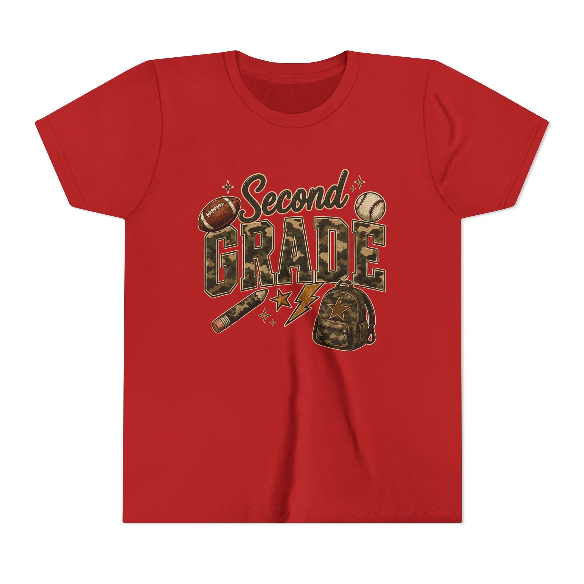 Second Grade Youth Tee — Back-to-School Sports & Backpack Design