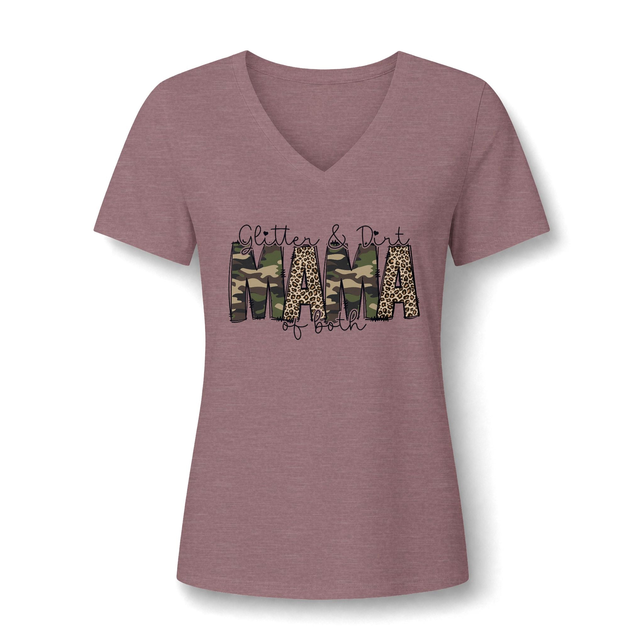 MAMA Camouflage & Leopard V-Neck Tee — Camo Animal Print Mom Shirt
