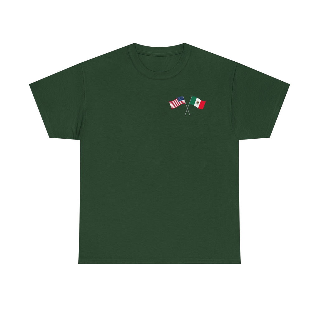 American & Italian Flag Tee with Vintage Rose Back — Patriotic Floral T-Shirt
