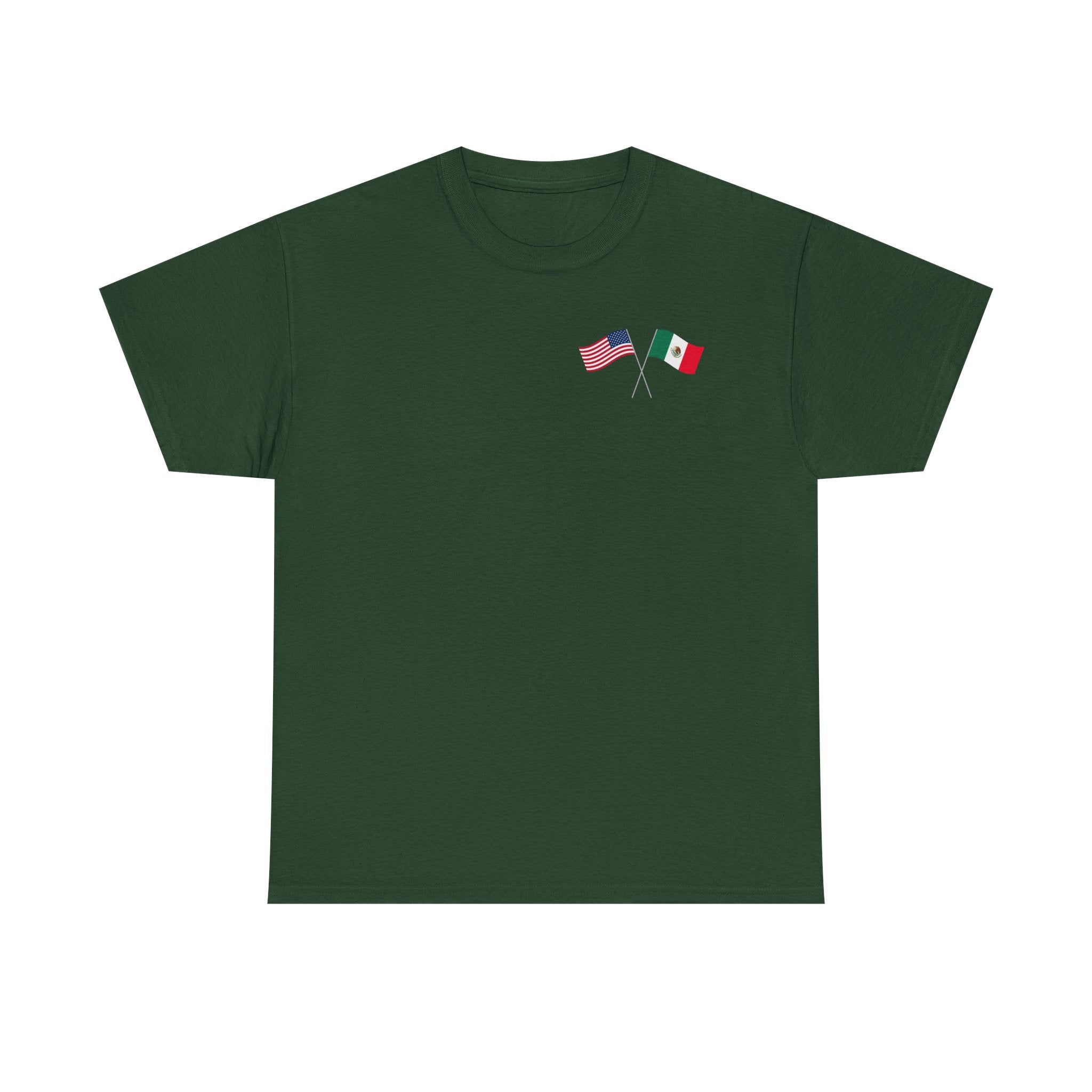 American & Italian Flag Tee with Vintage Rose Back — Patriotic Floral T-Shirt