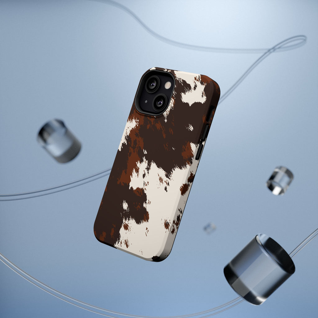 Cowhide Print Impact Phone Case — Brown & Cream Protective Cover