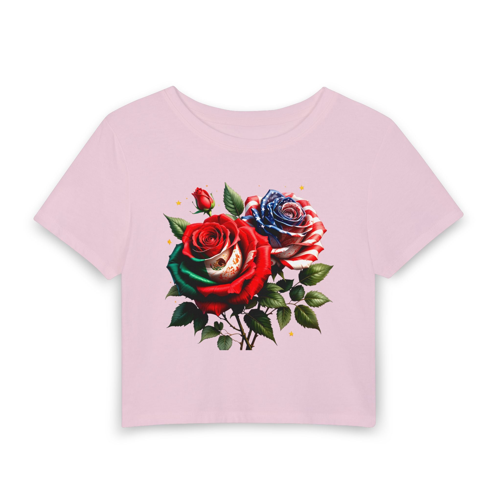 Women's Crop Tee — Vintage Red & Blue Rose Bouquet Graphic