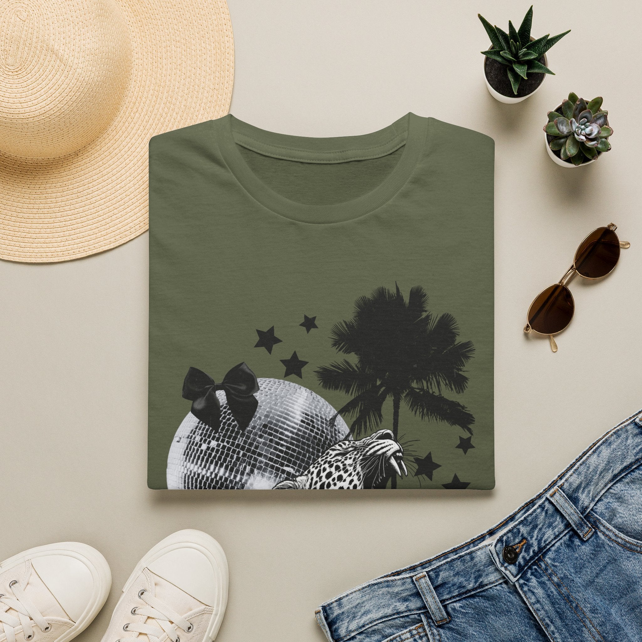 T-Shirt — Retro Disco Leopard Palm Tree Graphic Tee