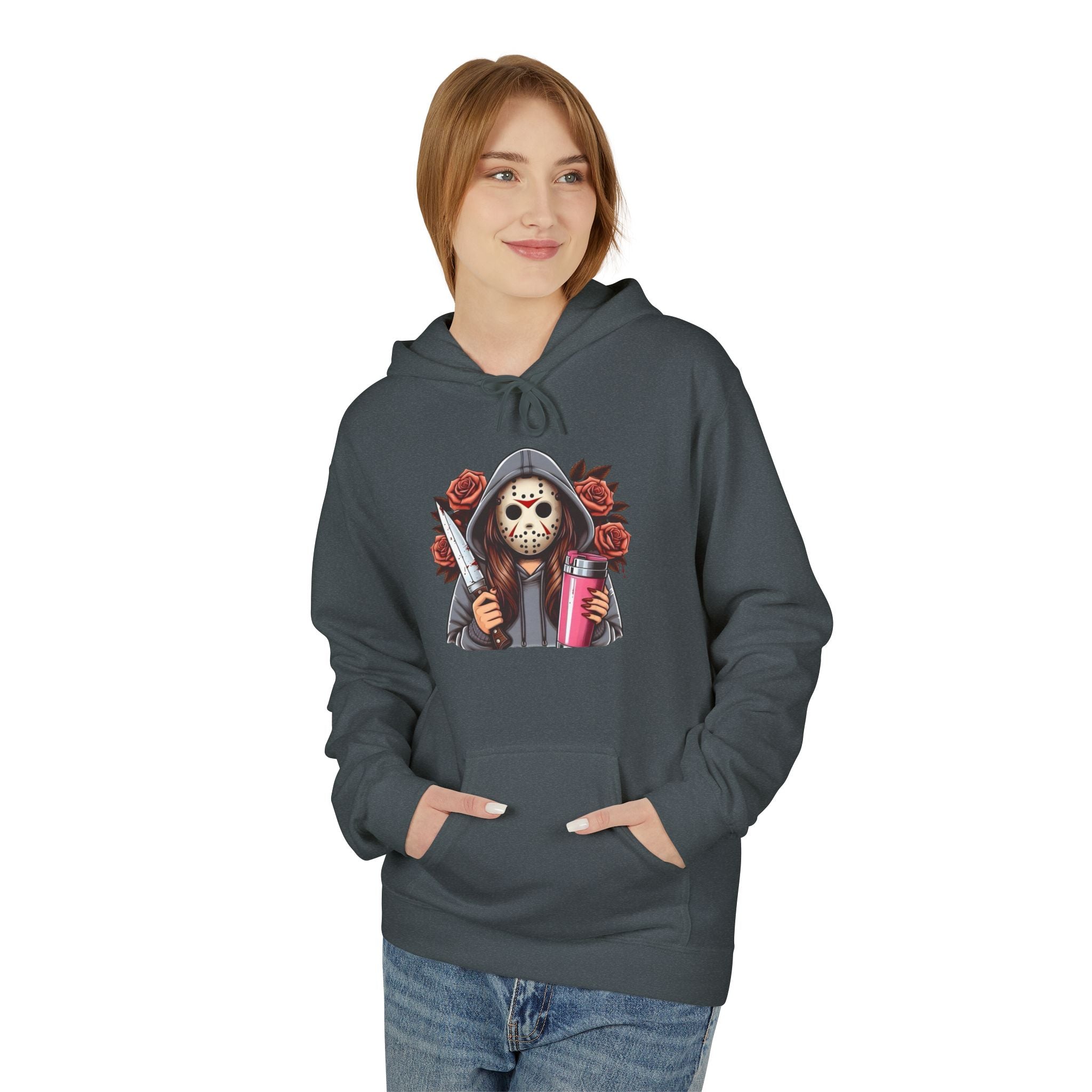 Horror Skull with Roses Hoodie — Jason Mask Killer Design Pullover