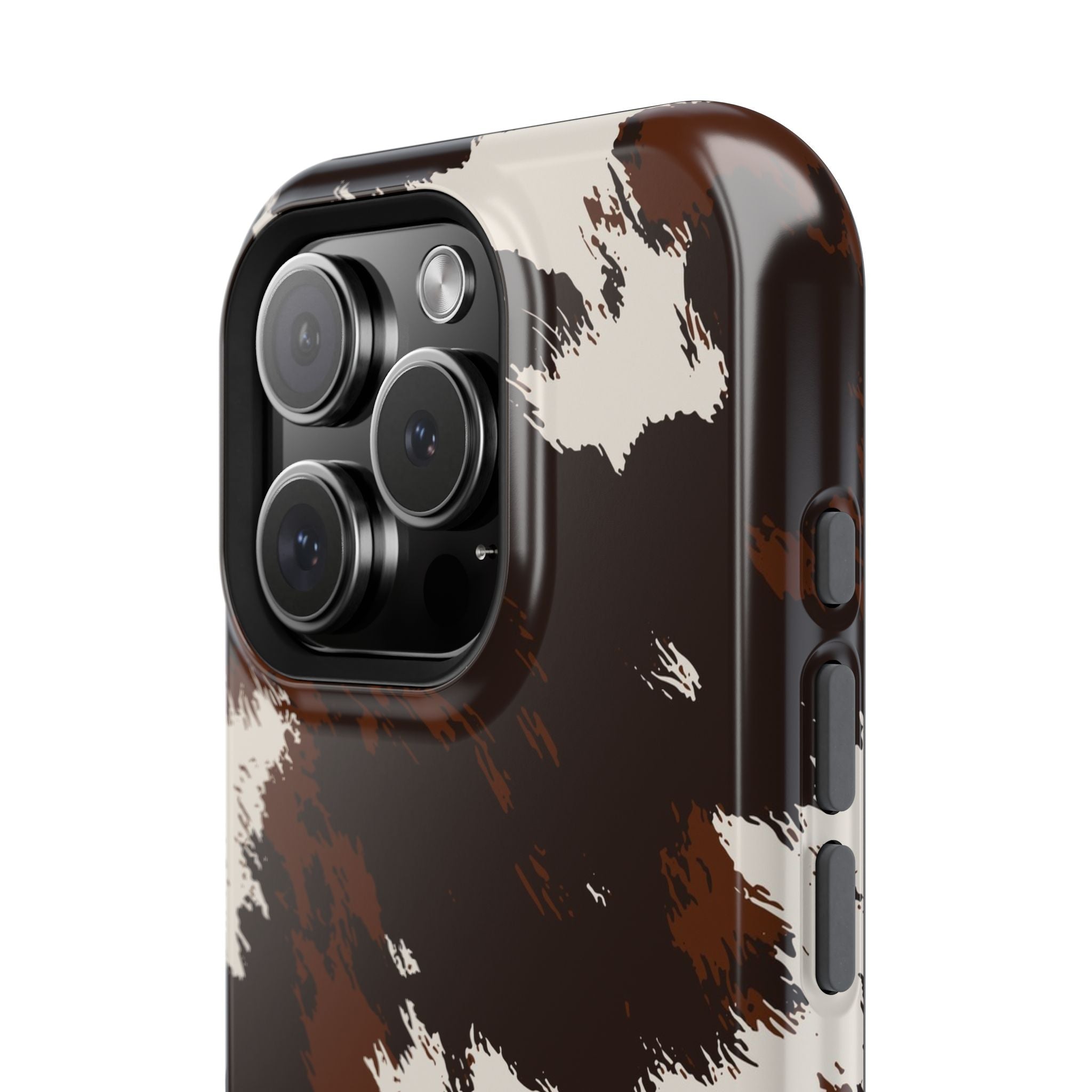 Cowhide Print Impact Phone Case — Brown & Cream Protective Cover