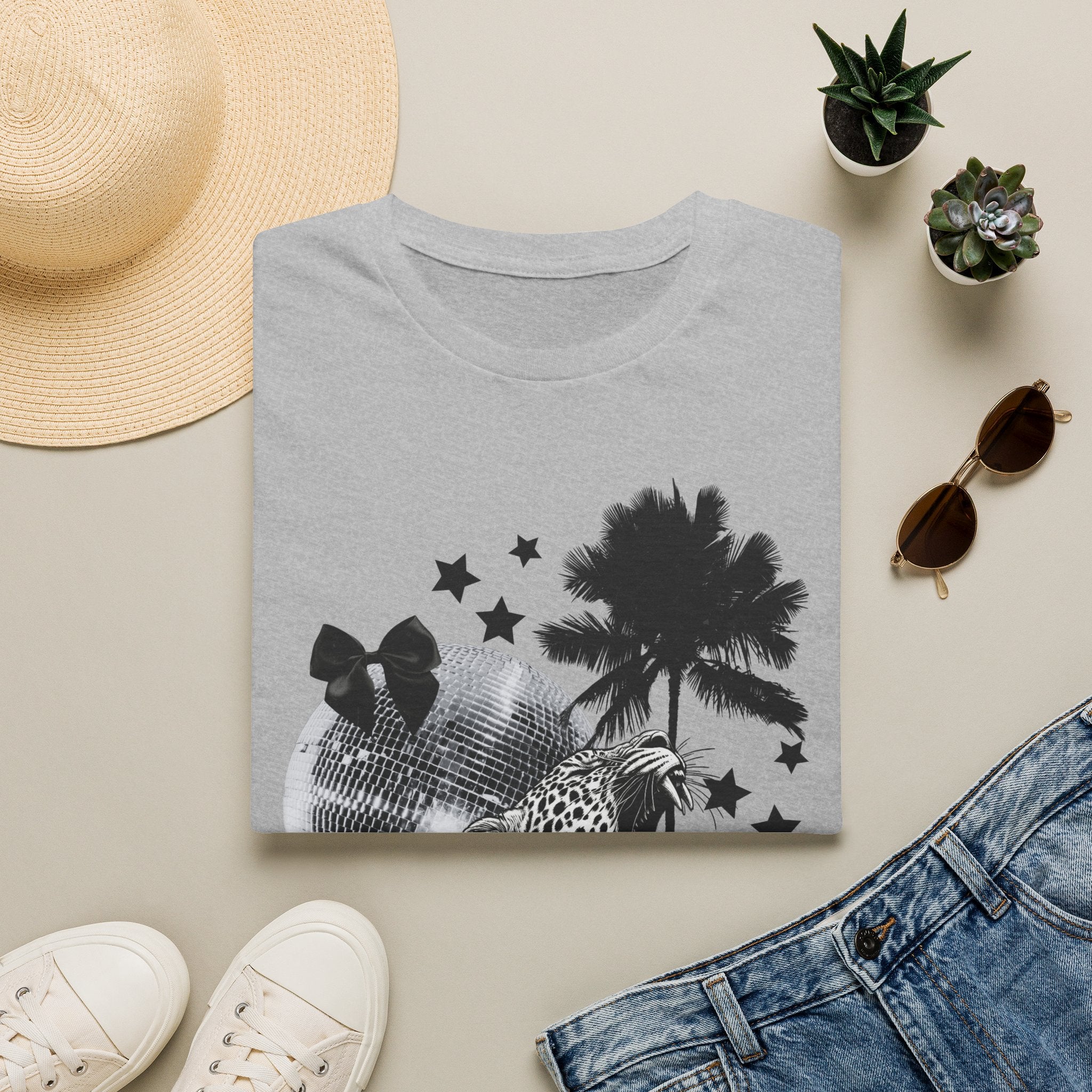 T-Shirt — Retro Disco Leopard Palm Tree Graphic Tee