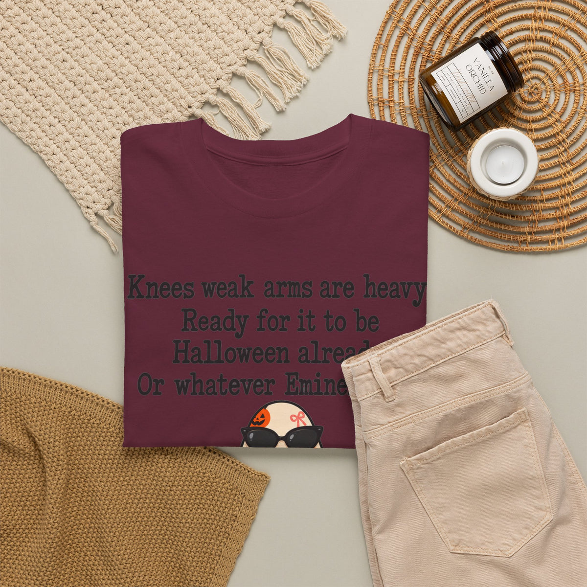 Funny Halloween Ghost T-Shirt — "Knees weak arms are heavy. Ready for it to be Halloween already. Or whatever Slim said."