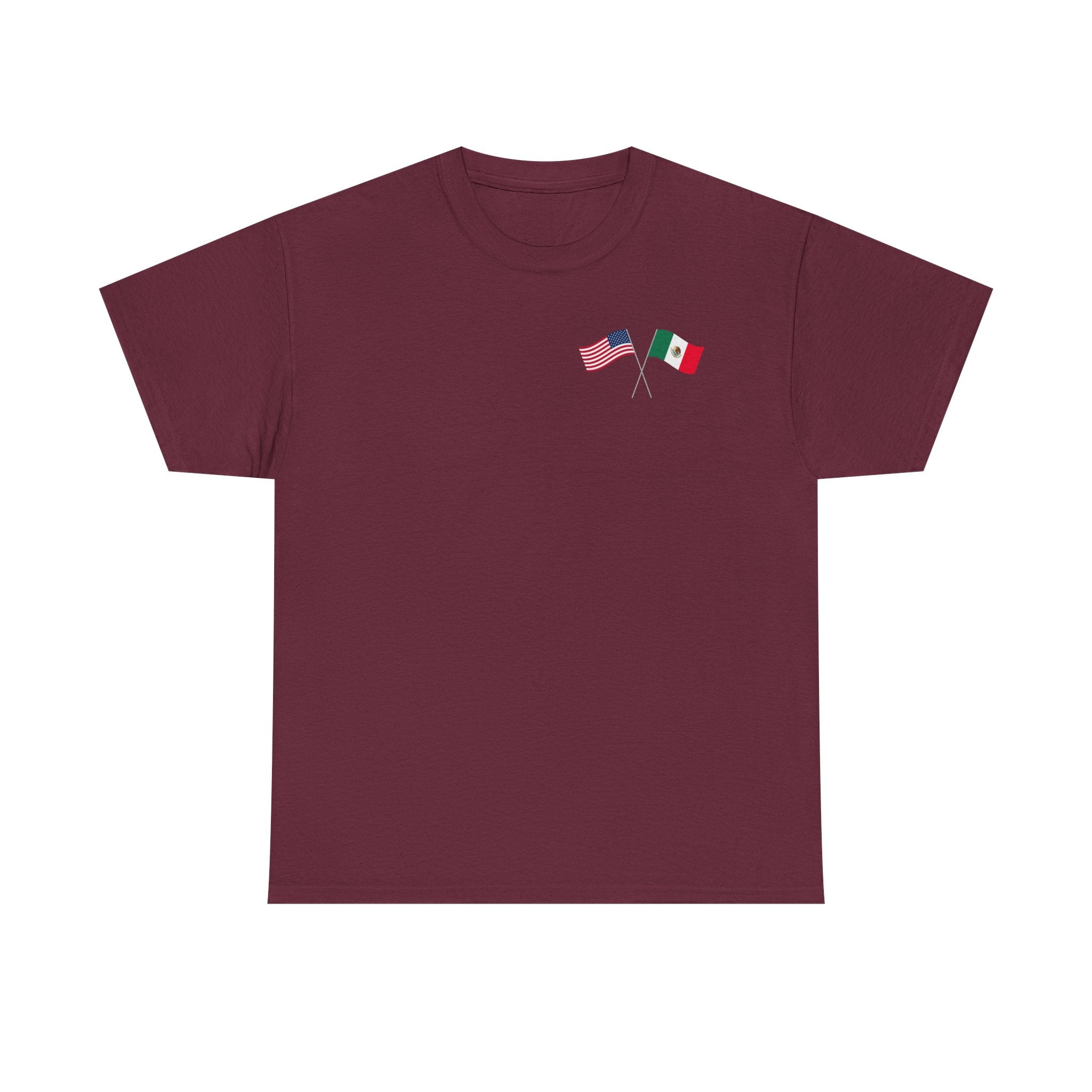 American & Italian Flag Tee with Vintage Rose Back — Patriotic Floral T-Shirt