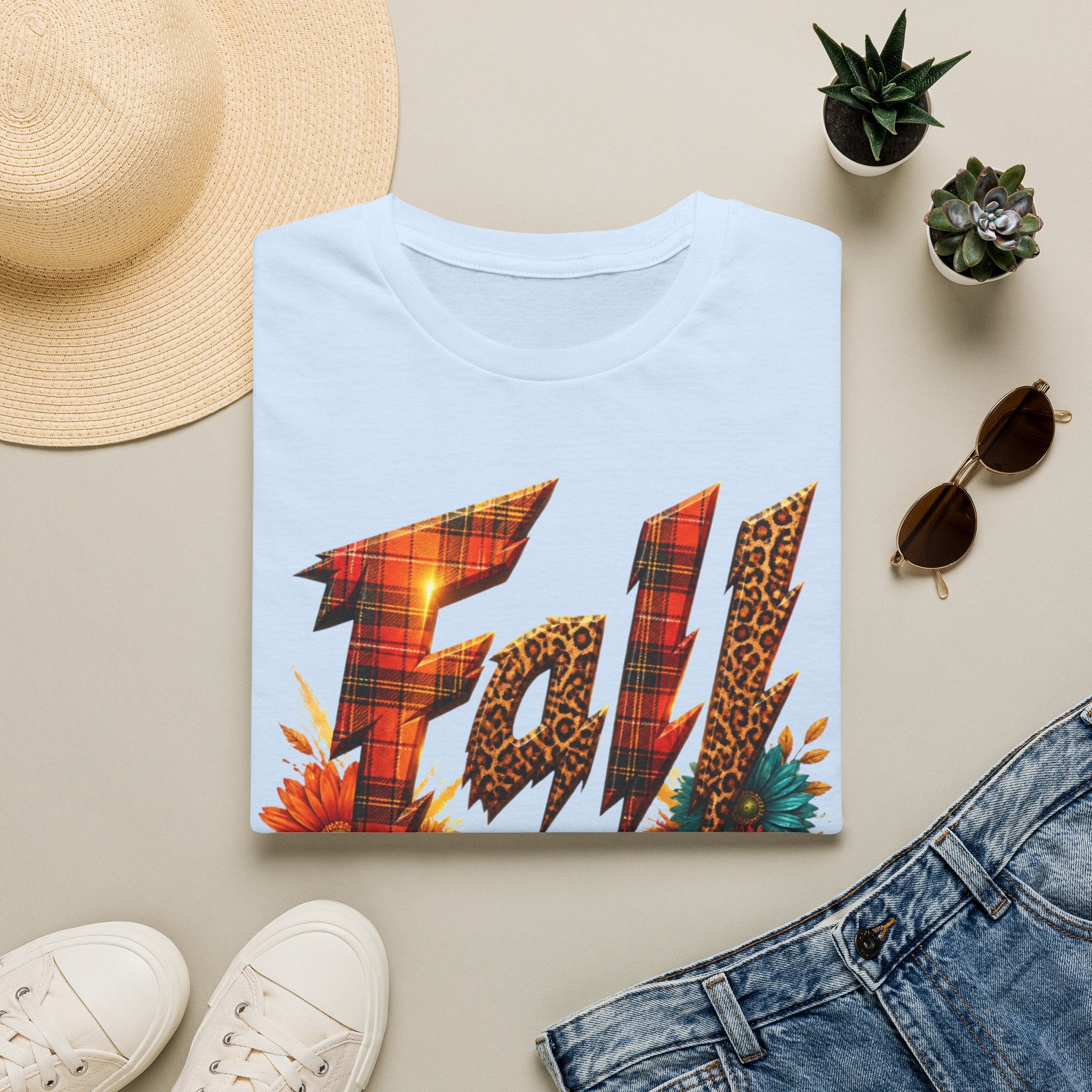 Fall Floral Plaid T-Shirt — "Thankful Grateful Blessed" Autumn Tee