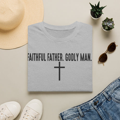 Faithful Father. Godly Man. T‑Shirt — Christian Dad Tee with Cross