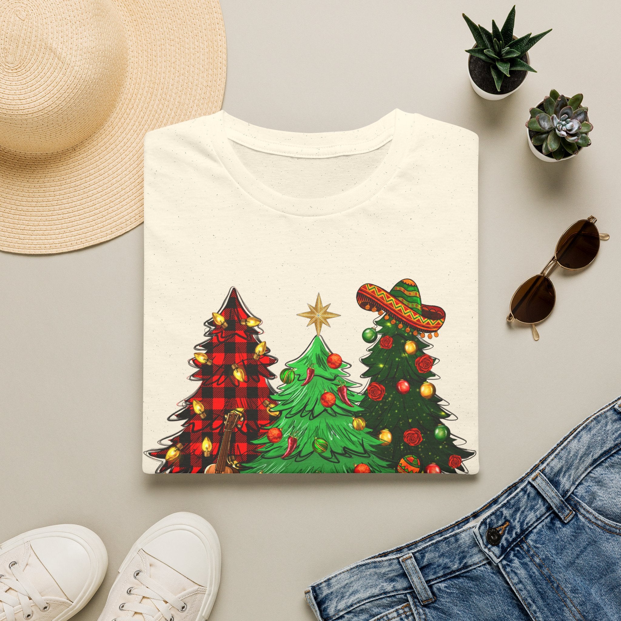 Feliz Navidad Christmas Trees T-Shirt — Festive Mexican Holiday Tee