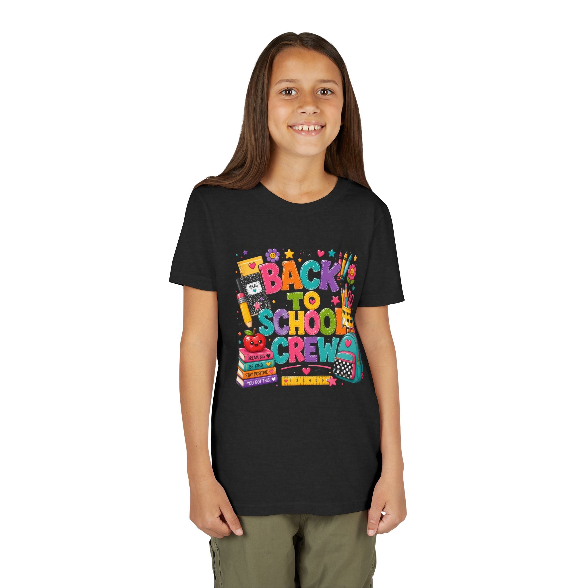 Back to School Crew Youth Tee — Colorful Kids' School Backpack & Books Graphic Shirt