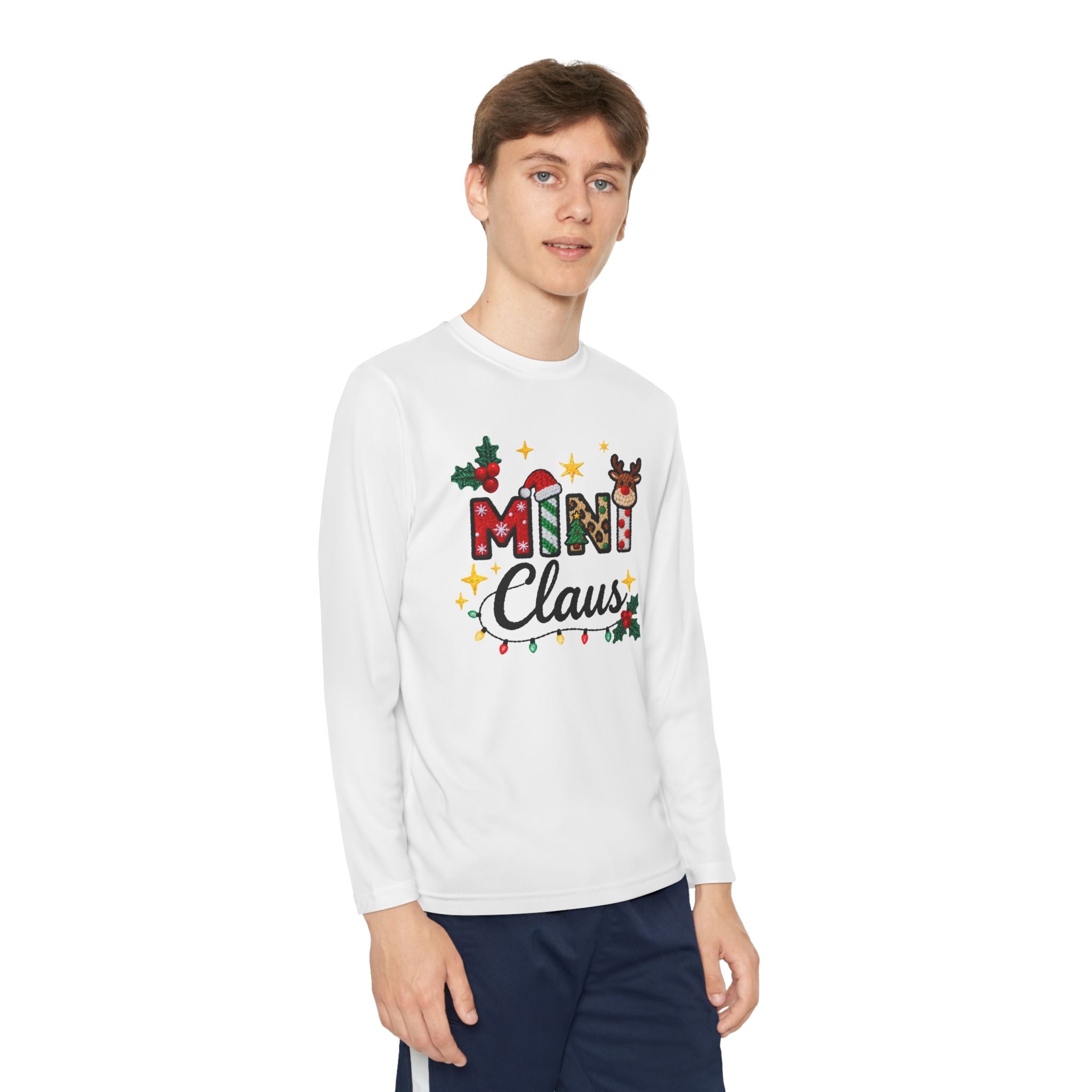 Mini Claus Youth Long Sleeve Tee — Cute Kids Christmas Holiday Shirt
