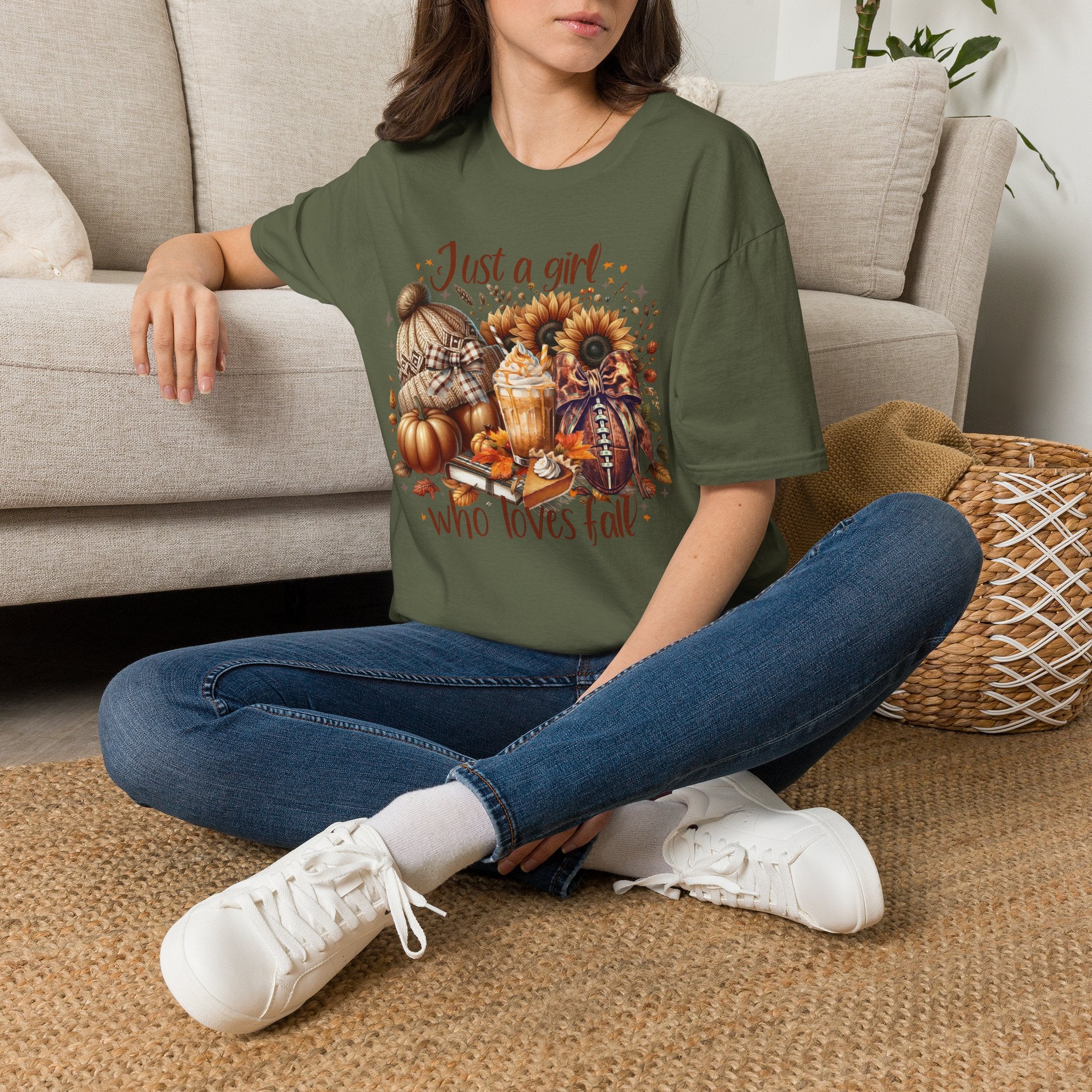 Fall Girl T-Shirt — "Just a girl who loves fall" Pumpkin Sunflower Tee