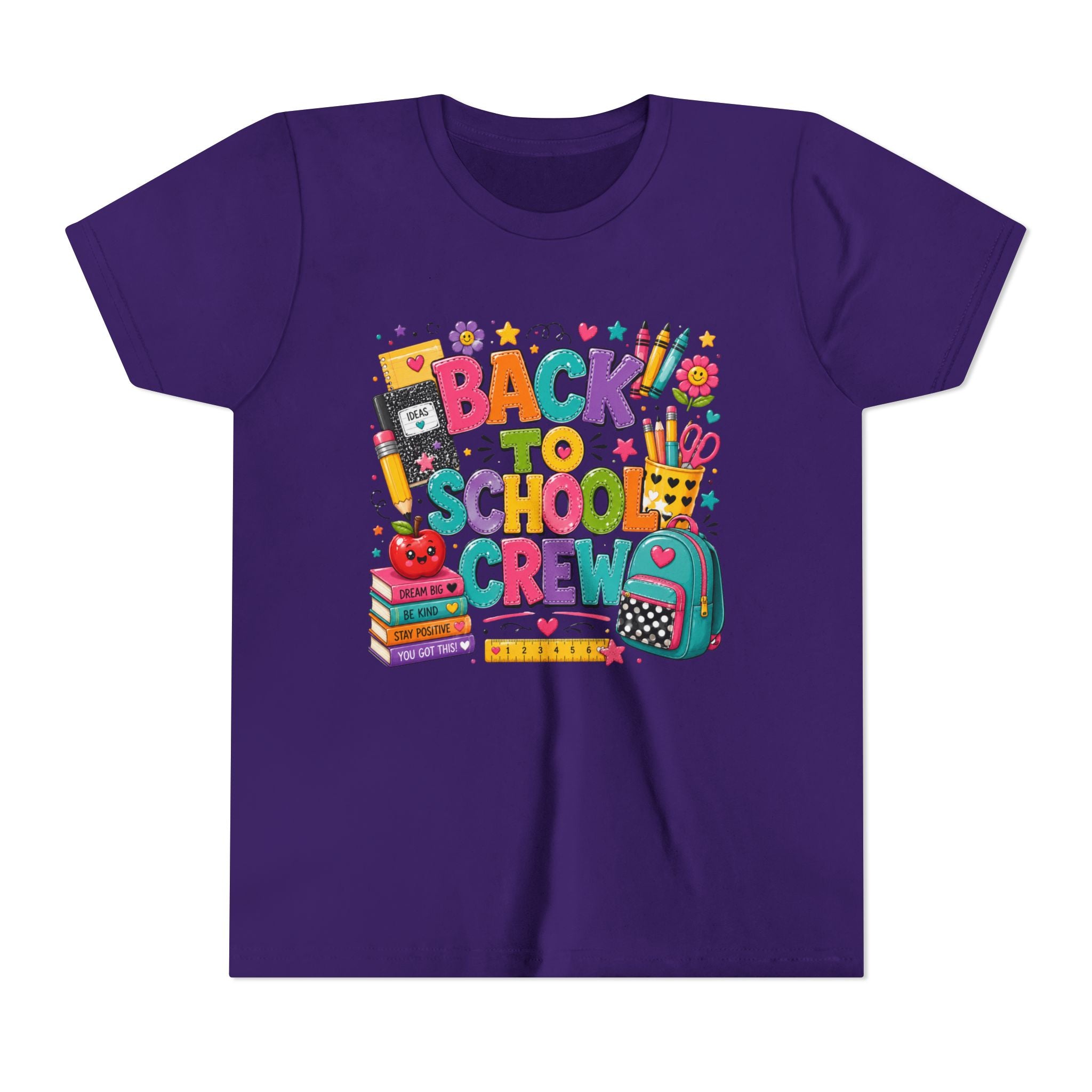 Back to School Crew Youth Tee — Colorful Kids' School Backpack & Books Graphic Shirt